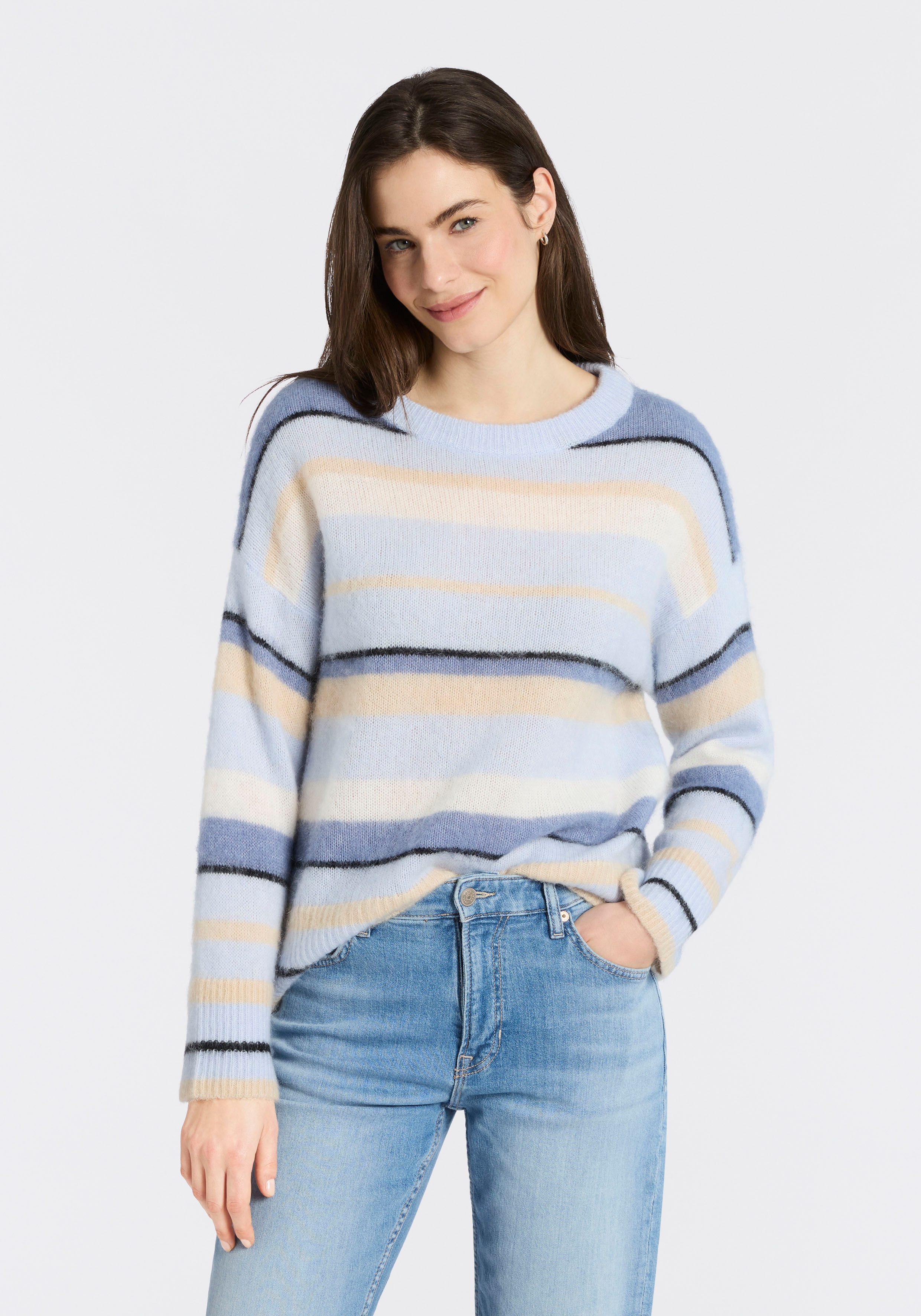 BOSS ORANGE Strickpullover Fosset Premium Damenmode mit Alpaka-Wolle, gestreift