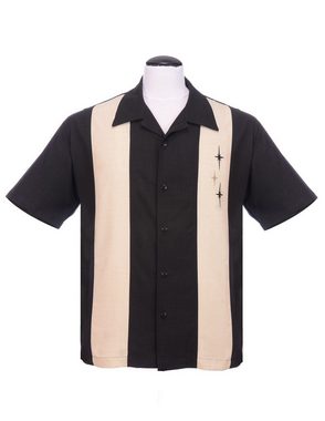Steady Clothing Kurzarmhemd Three Star Panel Schwarz Retro Vintage Bowling Shirt