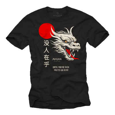 MAKAYA Print-Shirt mit Chinesischen Drachen Spruch Nobody Cares Dragon Schriftzeichen Coole Geschenke