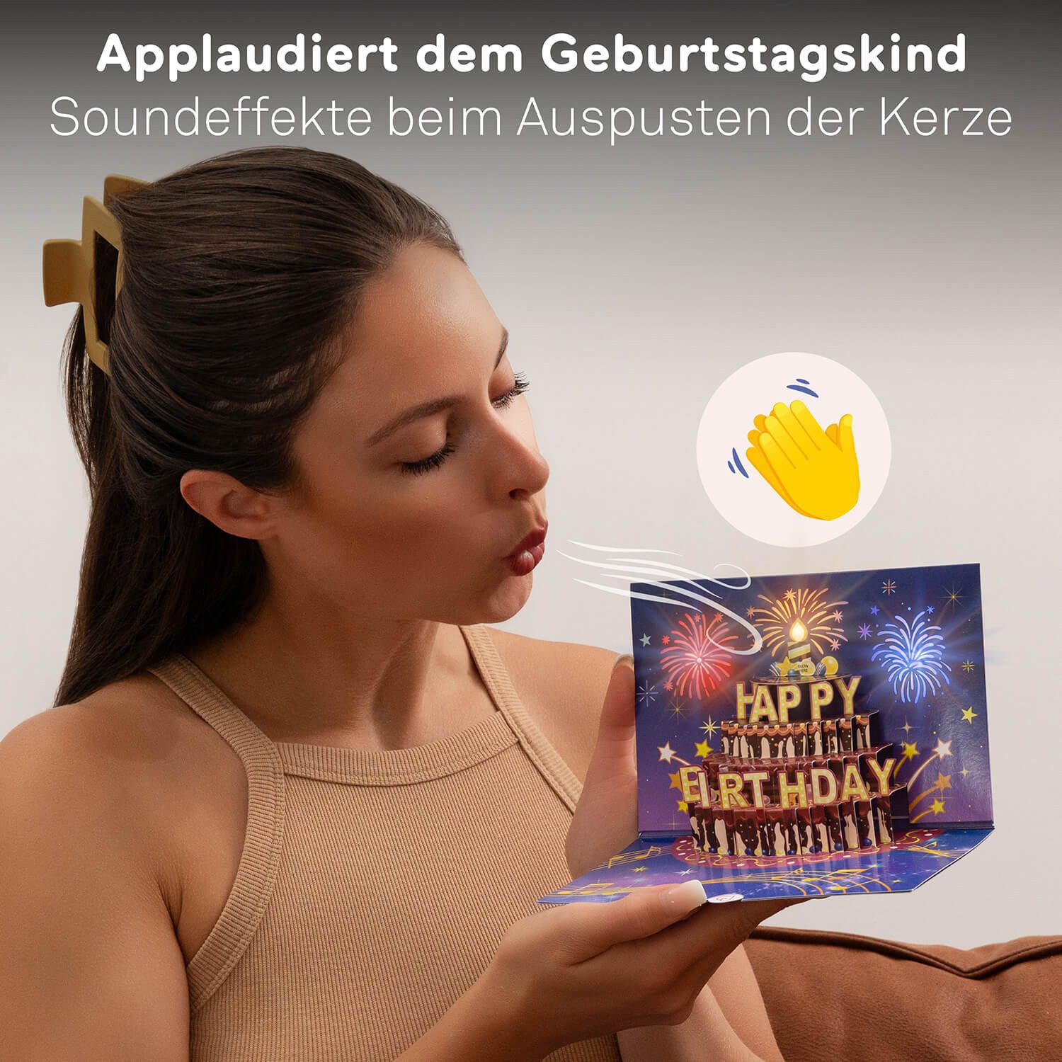 papercrush Geburtstagskarte Geburtstagsfeuerwerk mit Musik & Licht Pop-Up Karte, Mit Musik & Licht, Handgemacht, Verschenkfertig
