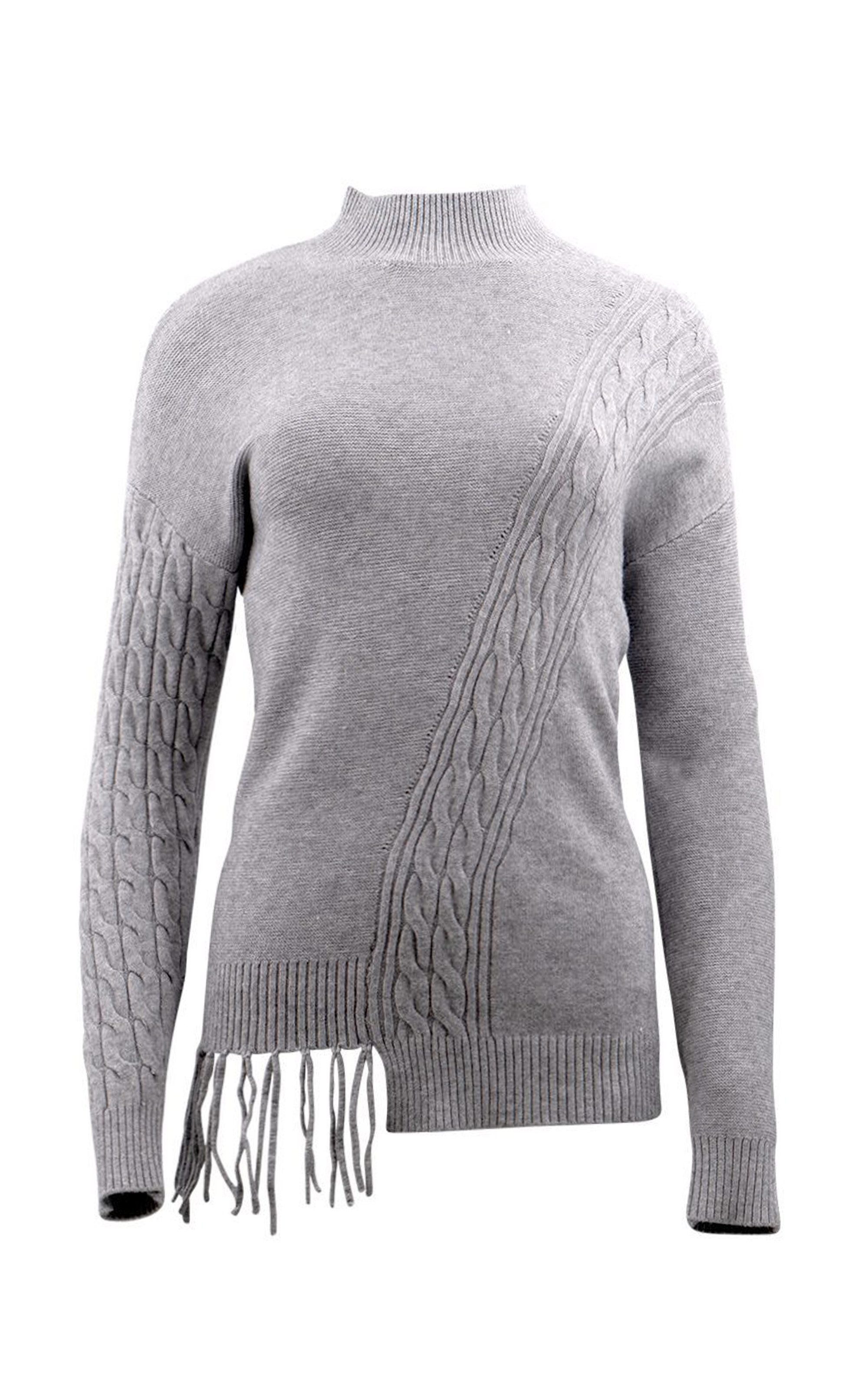 Passioni Strickpullover mit Strickmix und Fransen mit Stehkragen günstig online kaufen