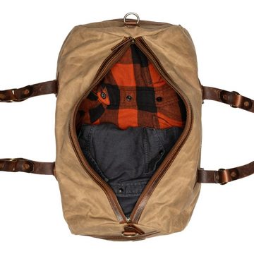 DRAKENSBERG Reisetasche Weekender »Cody« Khaki-Sand, wetterfeste Vintage Sportasche aus gewachstem Canvas und Leder