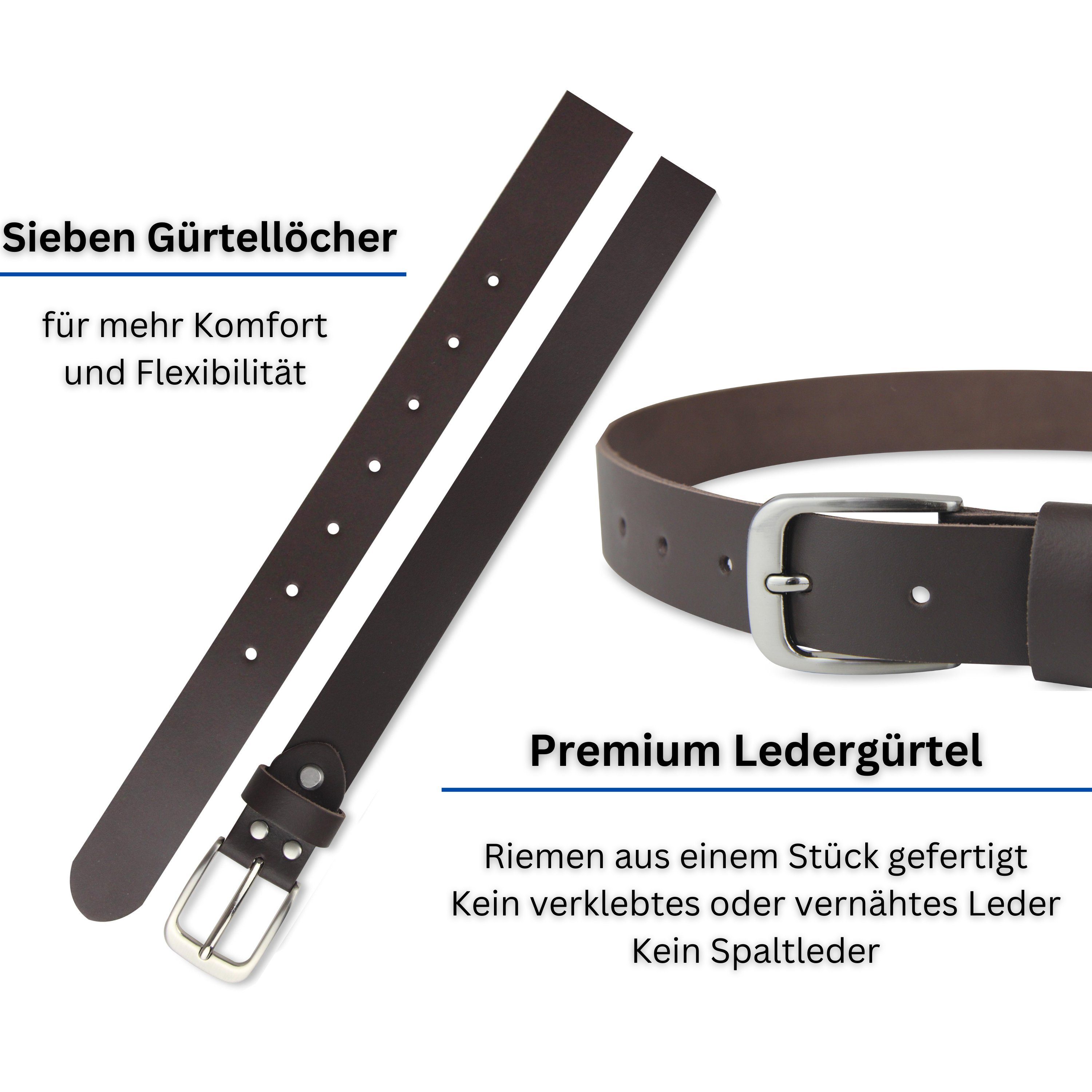Frentree Ledergürtel aus 100% Echtleder, MADE IN GERMANY 3 cm breiter Gürtel aus Leder, kürzbar, Braun – Bild 4 von 5