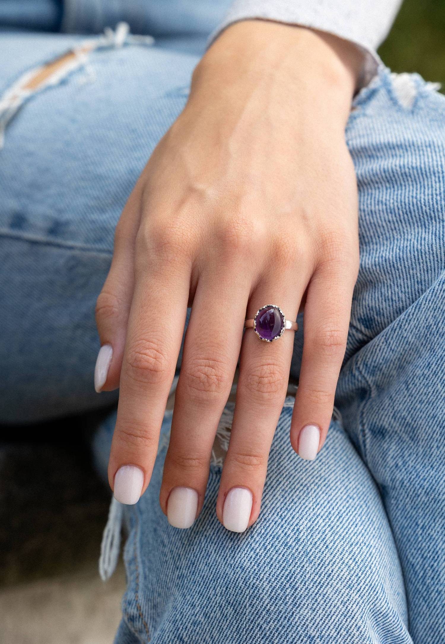 mantraroma Silberring NAPULO aus 925 Silber mit Amethyst (Ring mit Schmuckbeutel), Damenring aus 925er Silber