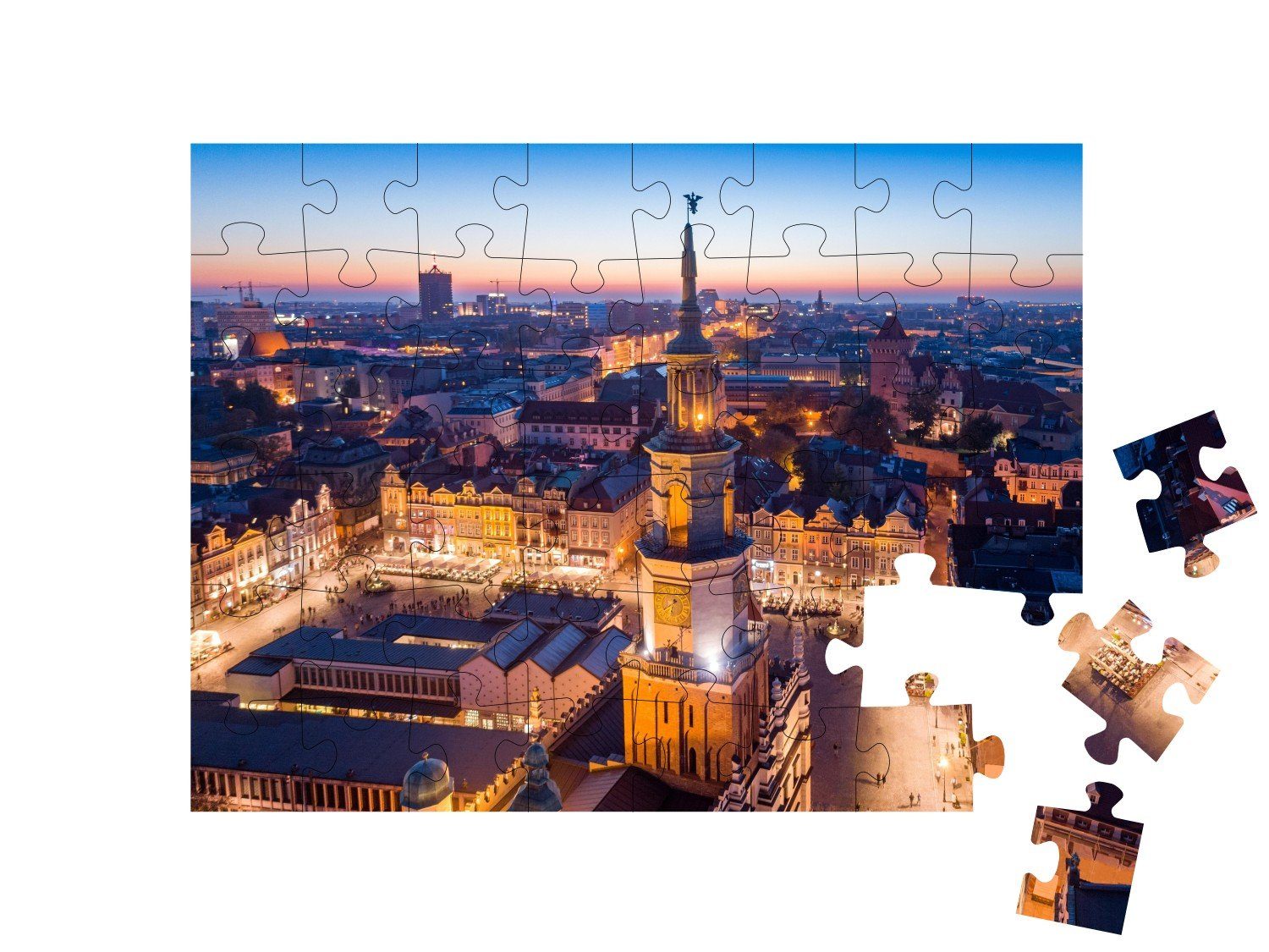 Posen: Abend, Puzzle von Hauptplatz am puzzleYOU Altstadt Puzzleteile, puzzleYOU-Kollektionen 48 Polen, Polen
