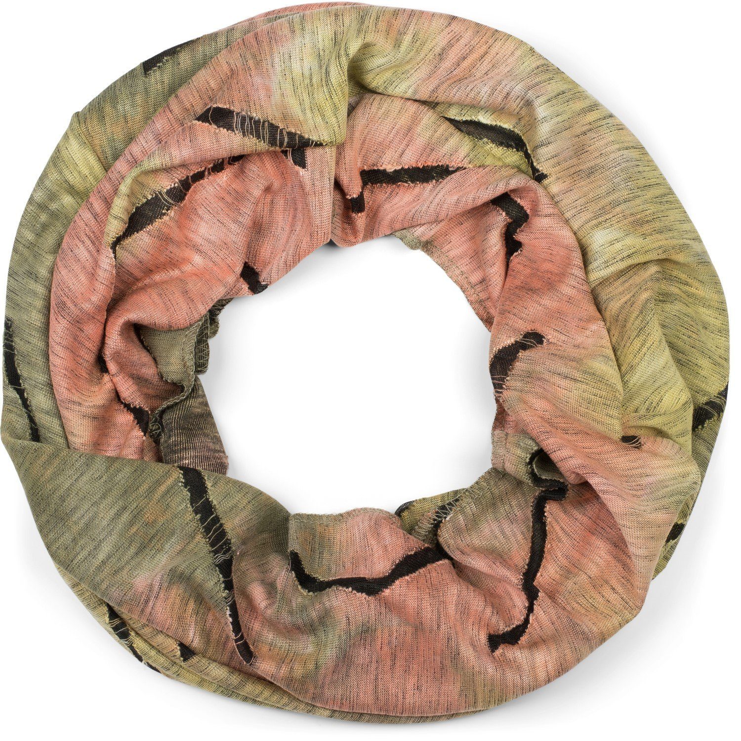styleBREAKER Loop, (1-St), Loop Schal Farbverlauf Oliv-Rose Destroyed Batik