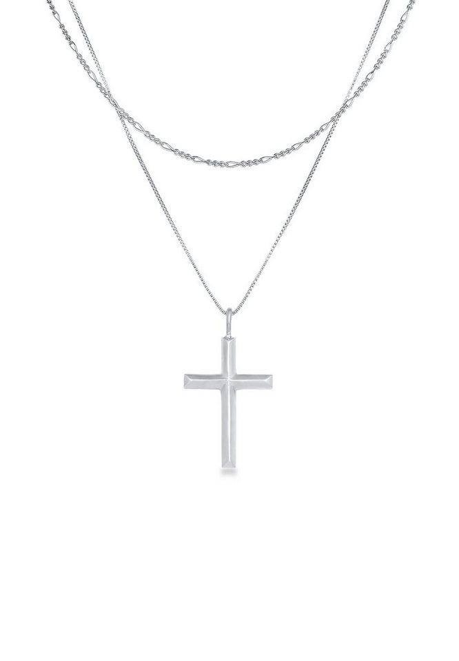 Kuzzoi Kette mit Anhänger Herren Layer Kreuz Religion 925 Silber, Kreuz