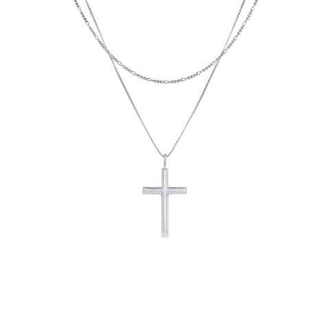 Kuzzoi Kette mit Anhänger Herren Layer Kreuz Religion 925 Silber, Kreuz