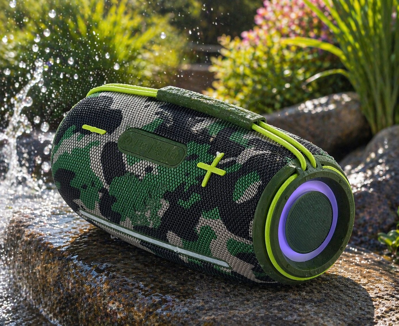 JTC-24 Bluetooth Outdoor Lautsprecher CamoBeat20 Bluetooth-Lautsprecher (20 W, 20 Watt, Bluetooth, AUX, microSD, USB, TWS, RGB Beleuchtung, IPX6)