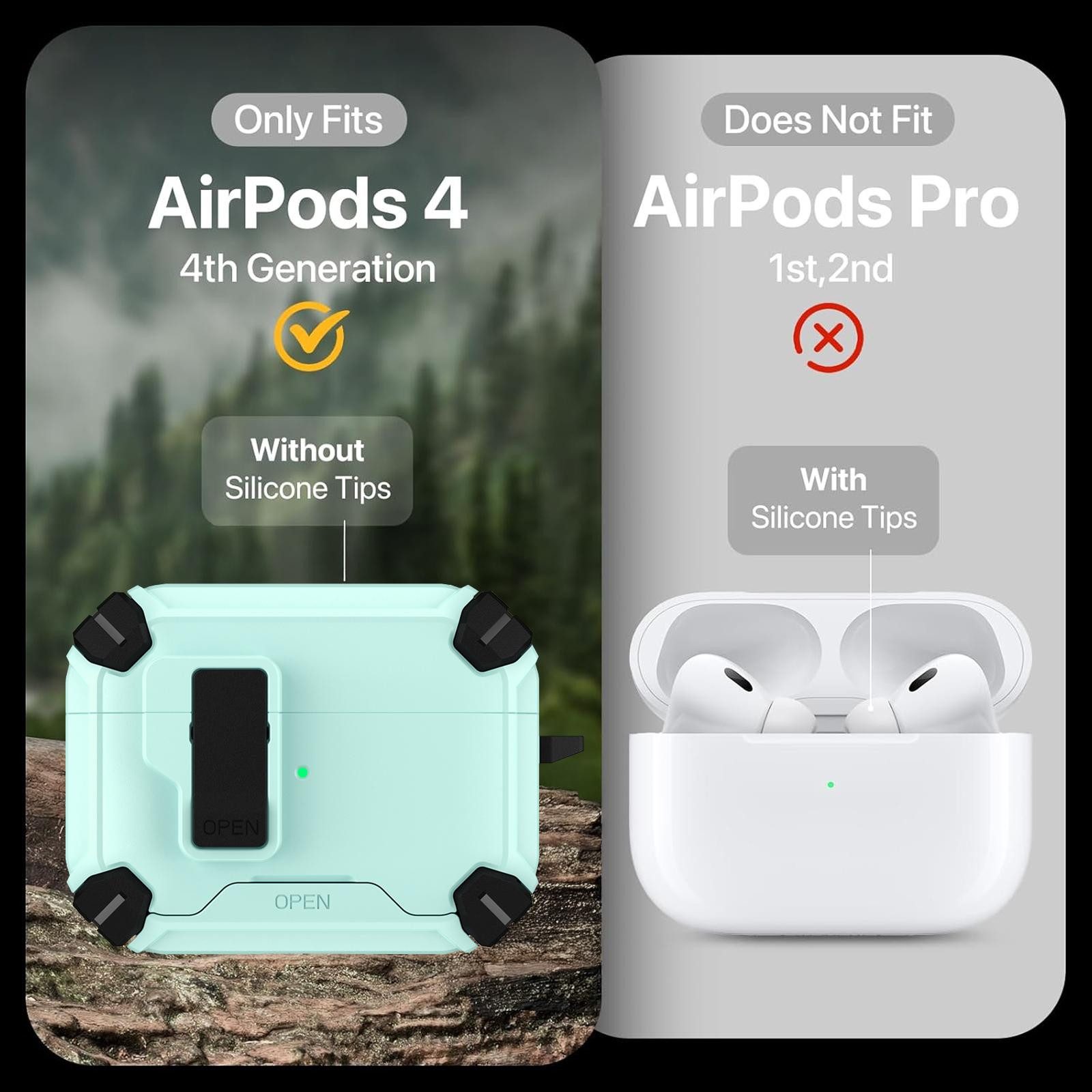 CoolGadget Kopfhörer-Schutzhülle für Apple AirPods 4 Kunststoff, Stoßfest Ständer Clip Karabiner MagSafe Case Schutz Cover