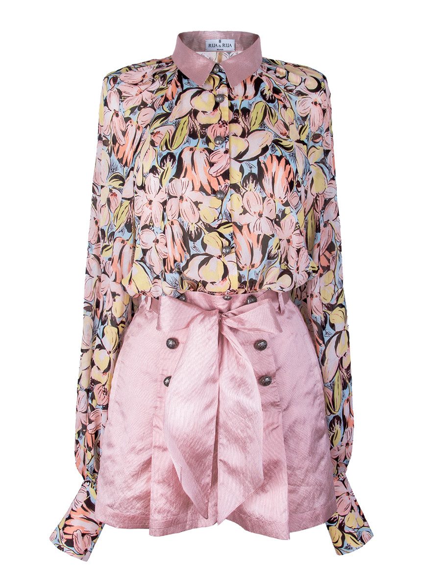 Chiffonbluse Bluse und Shorts Set Zweiteiler aus Seide