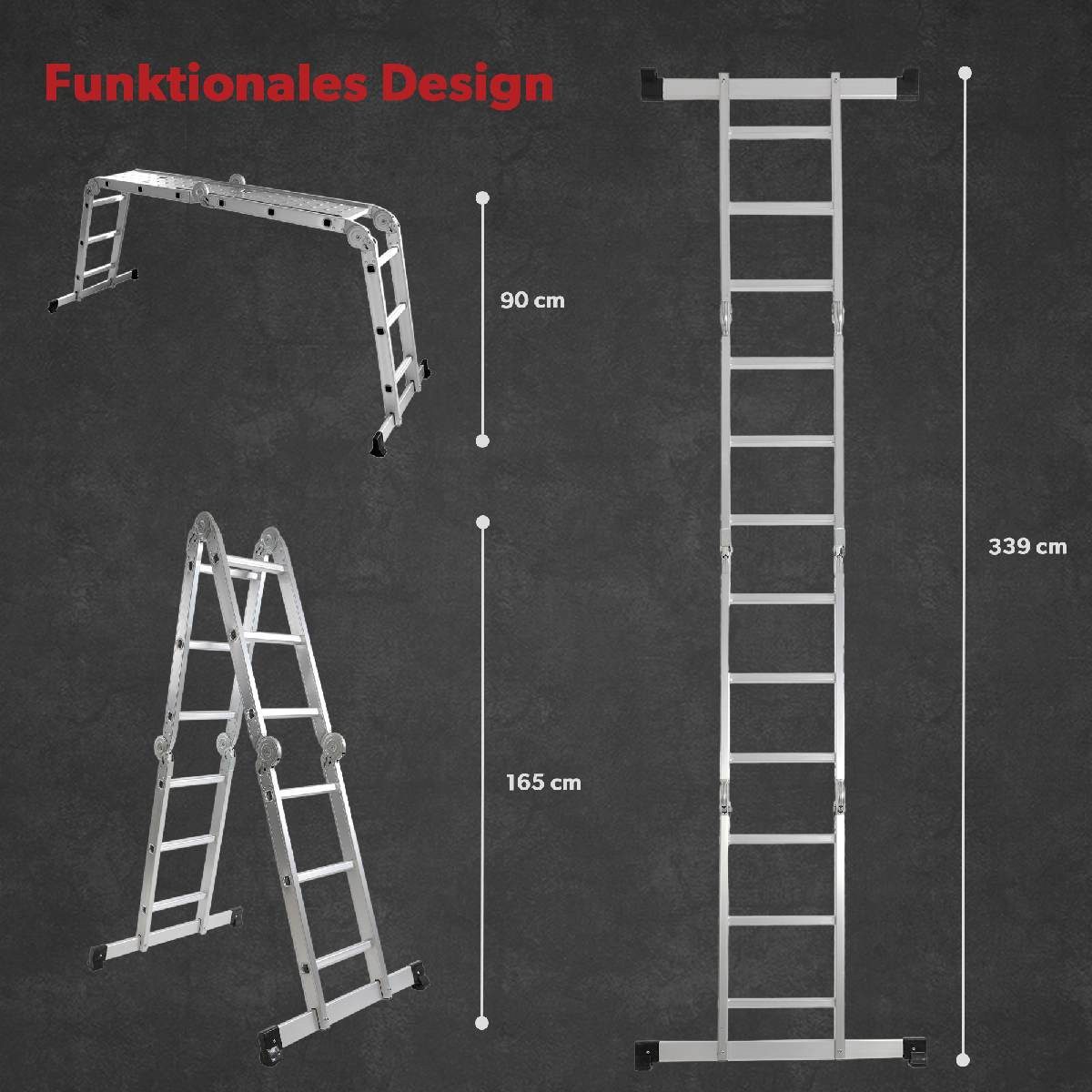 siwitec multi-purpose ladder, aluminum, 3x4 ladder, scaffolding, stepladder, 339 cm telescopic ladder