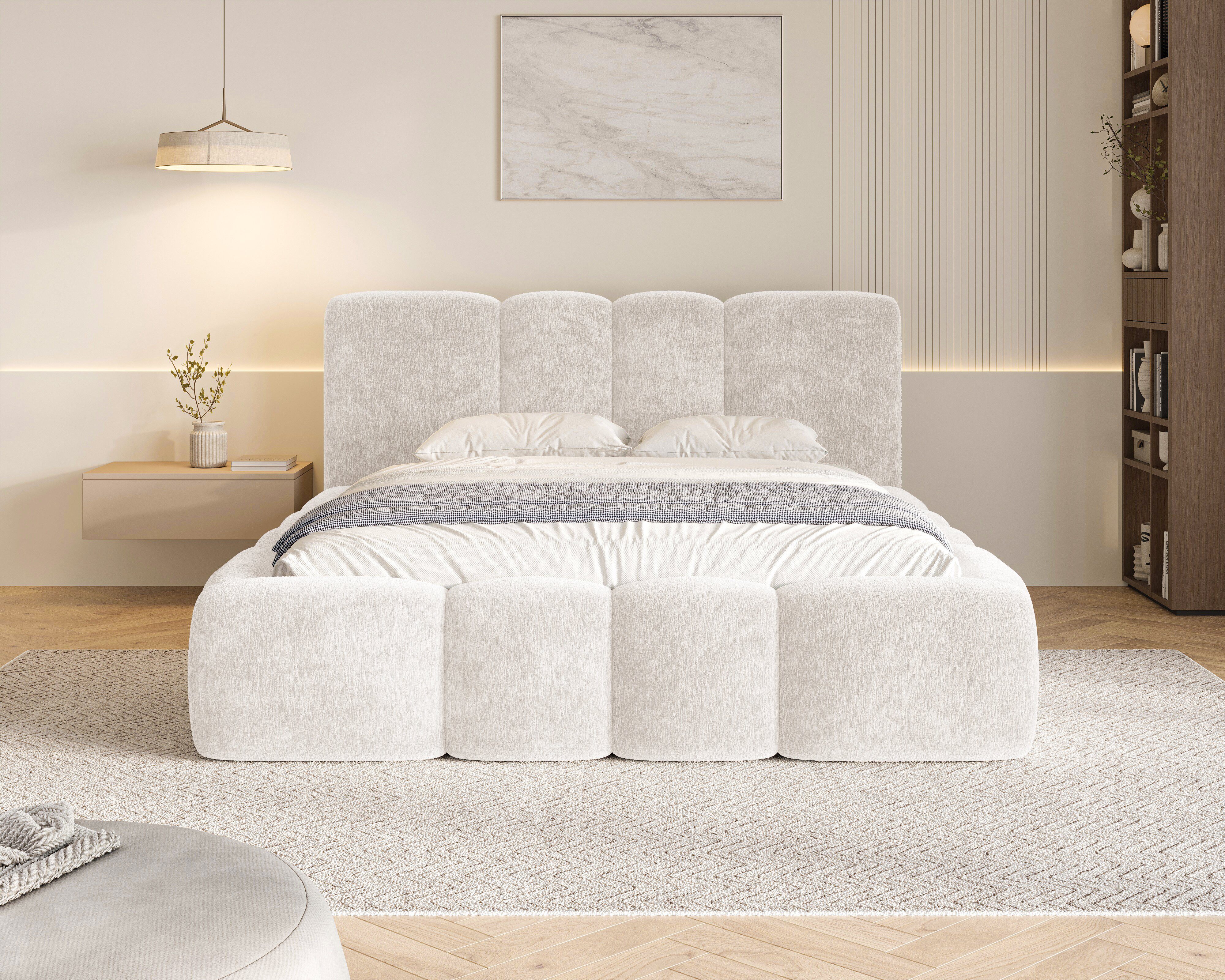 MOEBLO Polsterbett 26 Wolke (mit Stauraum und Metallrahmen und Lattenrost Wolkenbett aus Chenille Strukturstoff - 140 x 200), - (BxHxT): 168/188/208 x 100 x 230 cm