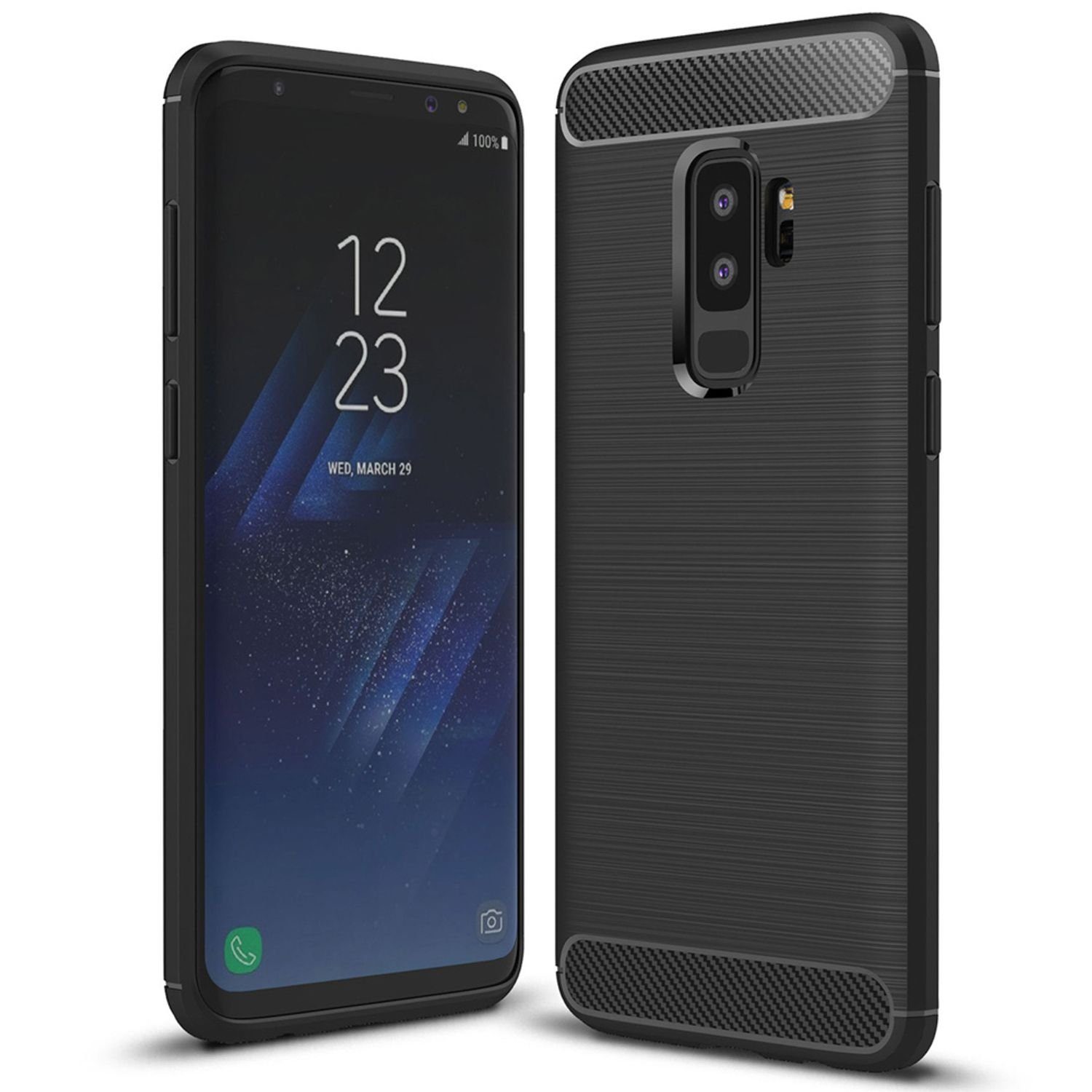 Nalia Smartphone-Hülle Samsung Galaxy S9 Plus, Carbon Look Silikon Hülle / Matt Schwarz / Rutschfest / Karbon Optik