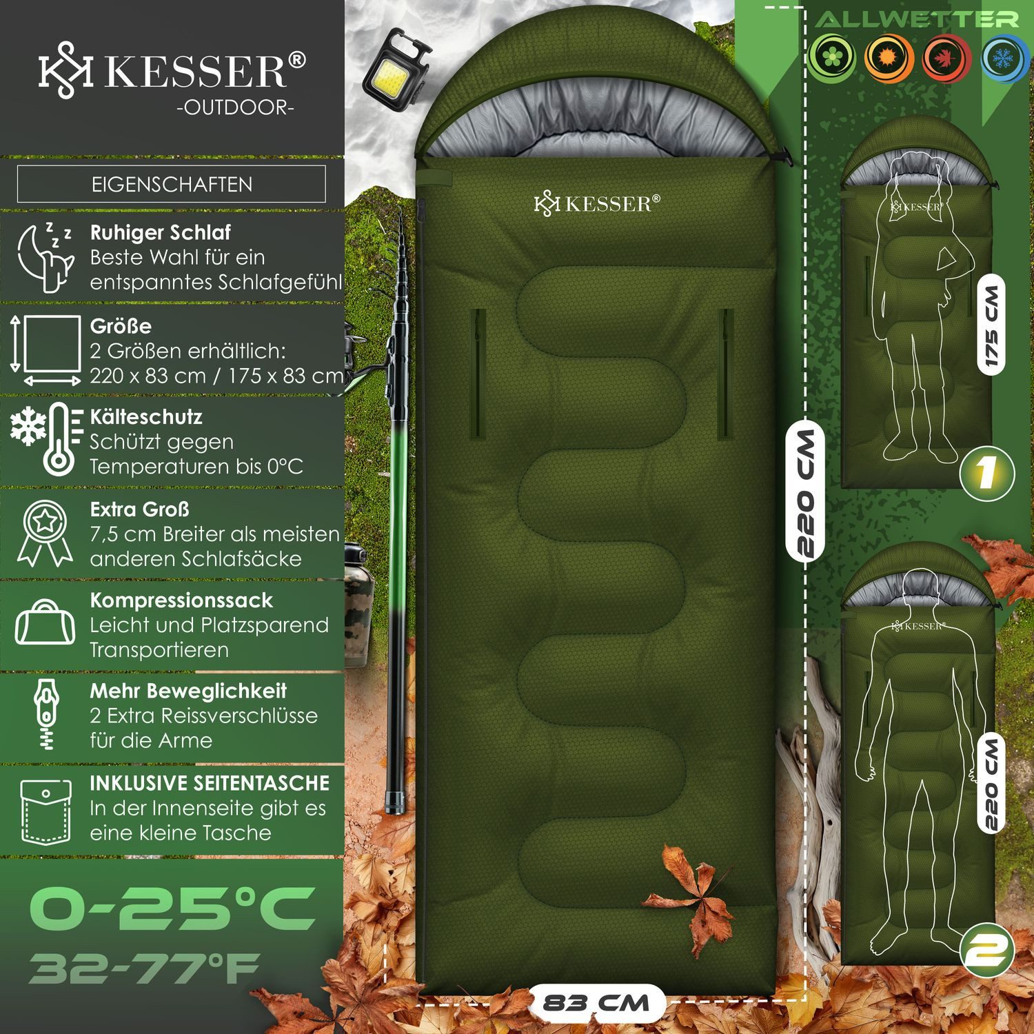 KESSER Deckenschlafsack Camping Schlafsack Outdoor 220x83cm günstig online kaufen