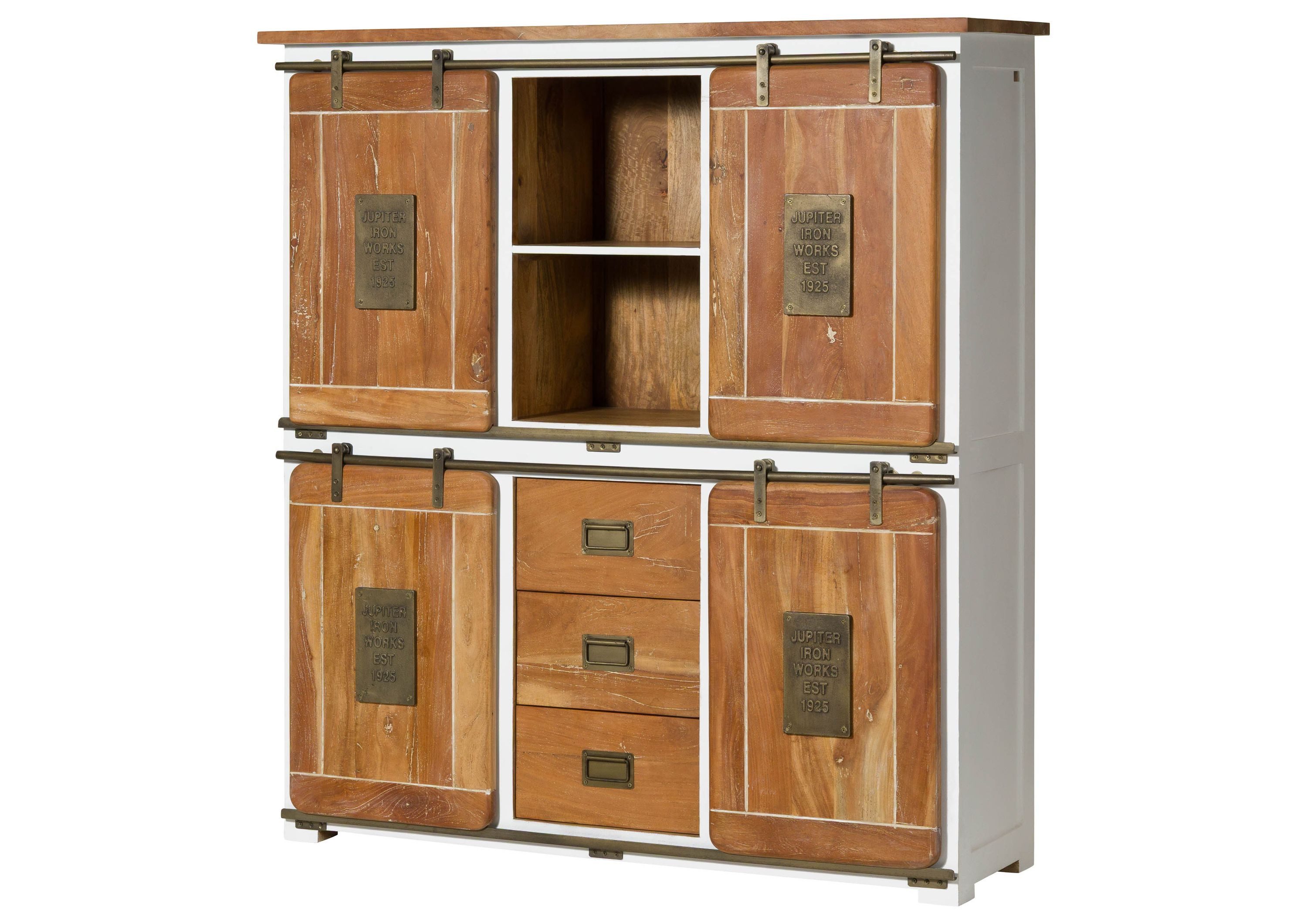 Massivmoebel24 Highboard RAILWAY (Massivholz), Mango 150x45x160 weiß lackiert RAILWAY #525