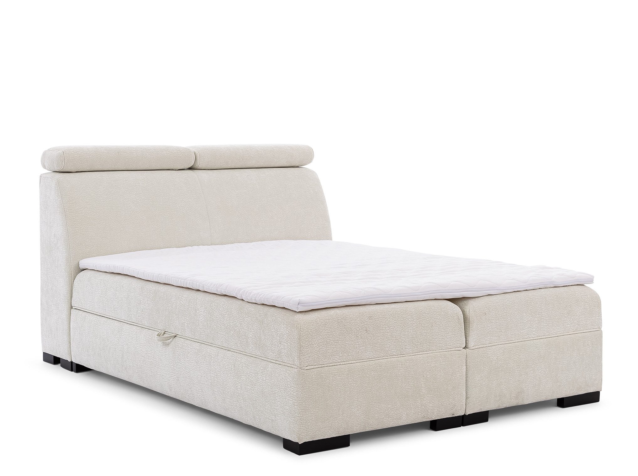 Fun Möbel Boxbett Bett NESTOR in Stoff Dress Me Set.2 inkl. 2 x Nachttisch (inkl. Bettkasten und Topper, Einstellbare Kopfstützen), Nachttische mit Stauraum, Becherhalter und Handy-Ladegerät