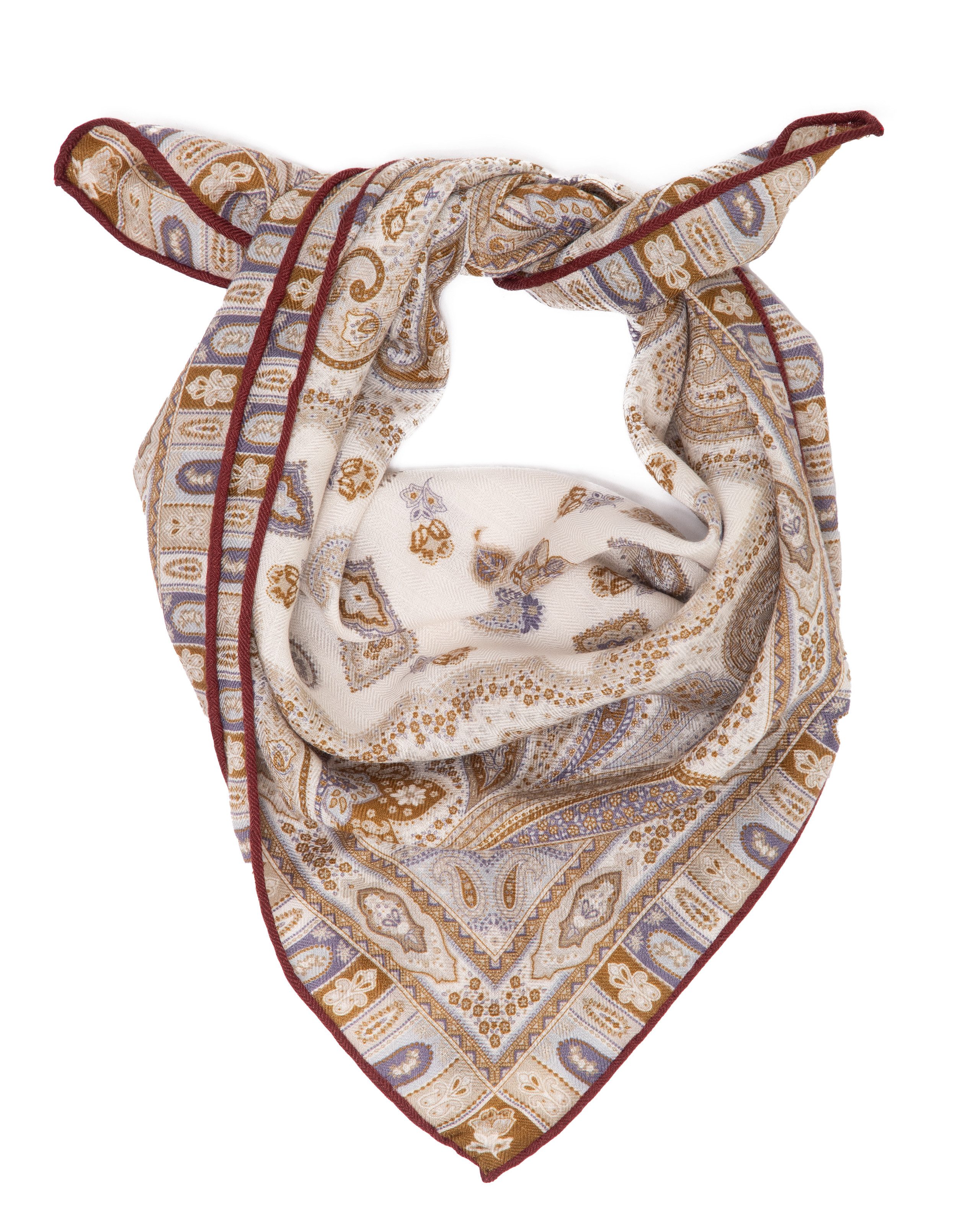 MayTree Seidentuch Wolle und Seide quadratisch 64x64cm, Paisley beige, (Stück), 70% Wolle, 30% Maulbeerseide doppelseitig mit handrolliertem Rand