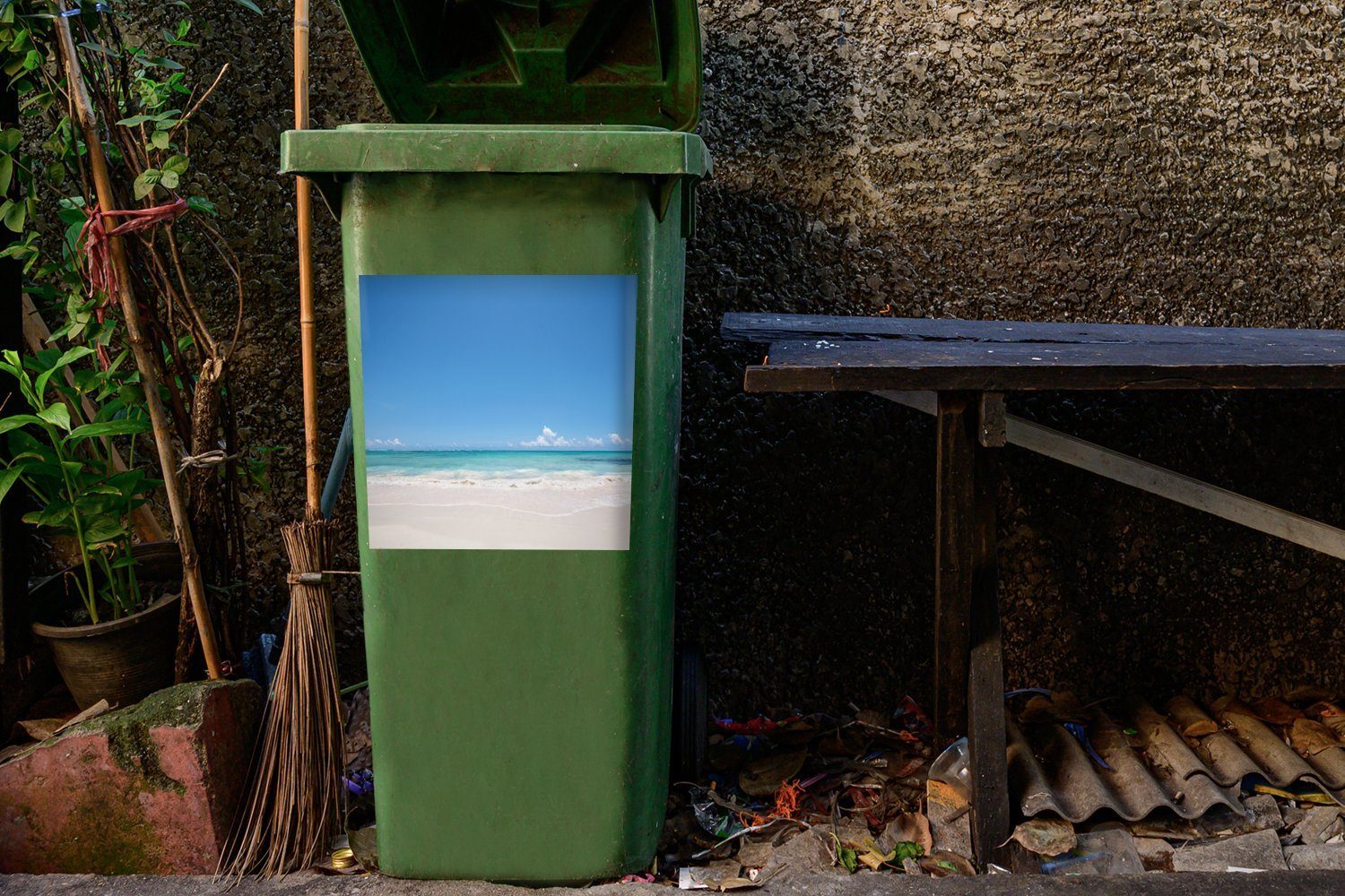 Container, Sticker, MuchoWow Mexiko Blaue Mülltonne, Mülleimer-aufkleber, am von Abfalbehälter St), (1 Wellen Strand Wandsticker