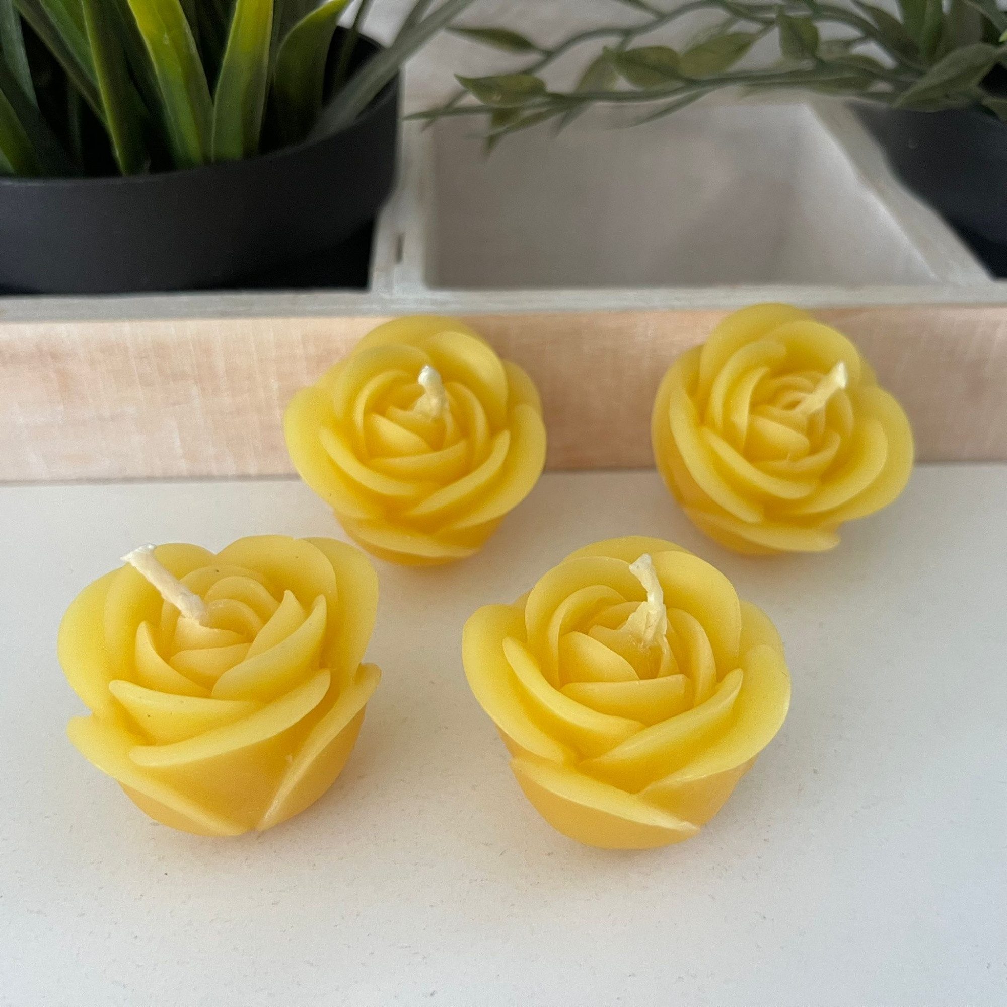 Aspinaworld Bienenwachskerze Rosenkerze 4er Set 3,5 cm natur – volle Blüten (4-tlg)