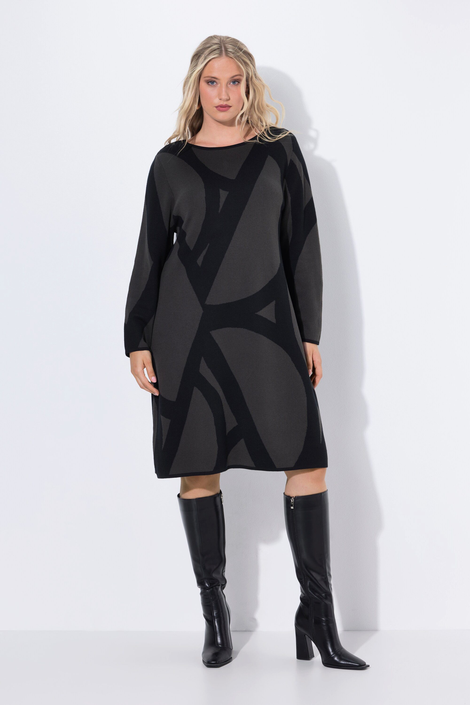 Ulla Popken Midikleid Strickkleid grafisches Muster günstig online kaufen