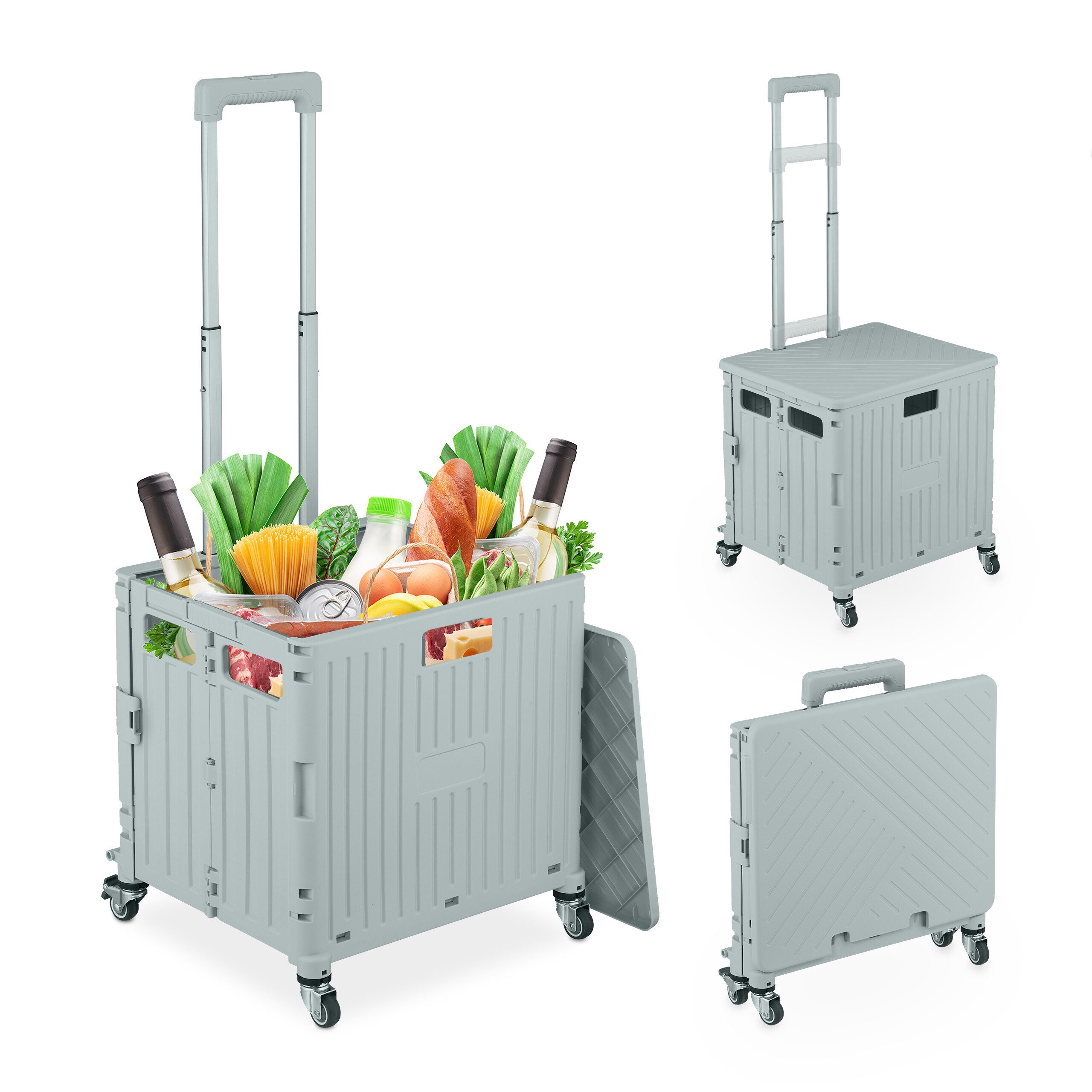 relaxdays Einkaufstrolley Faltbarer Einkaufstrolley mit Lenkrollen, grau günstig online kaufen