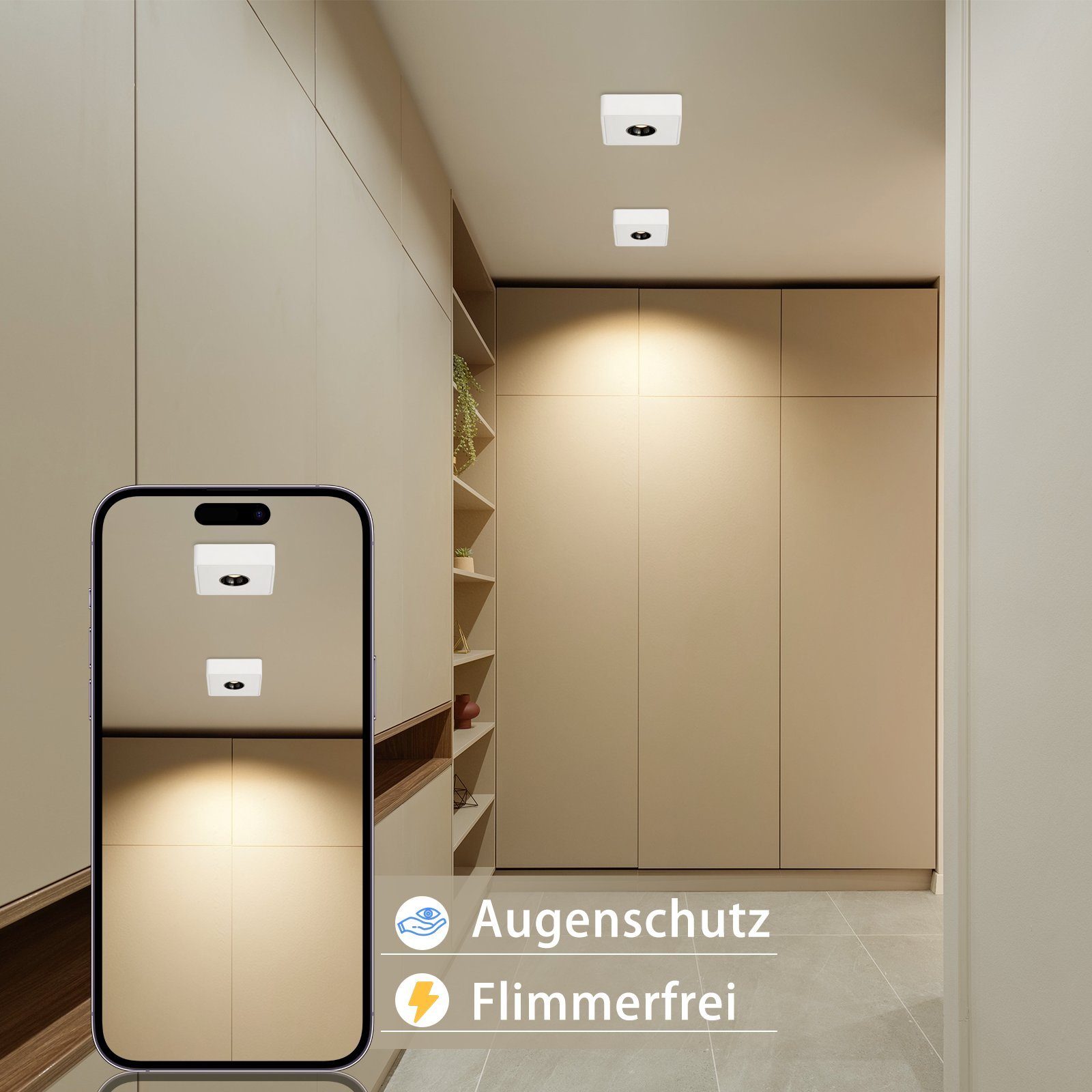 Deckenstrahler Aufbau Deckenleuchte, mit fest Küche Nettlife Esszimmer LED 1/2 Flur 120° für LED Abstrahlwinkel, Büro Aufputz Warmweiß, Flammig integriert, Wohnzimmer Deckenspots