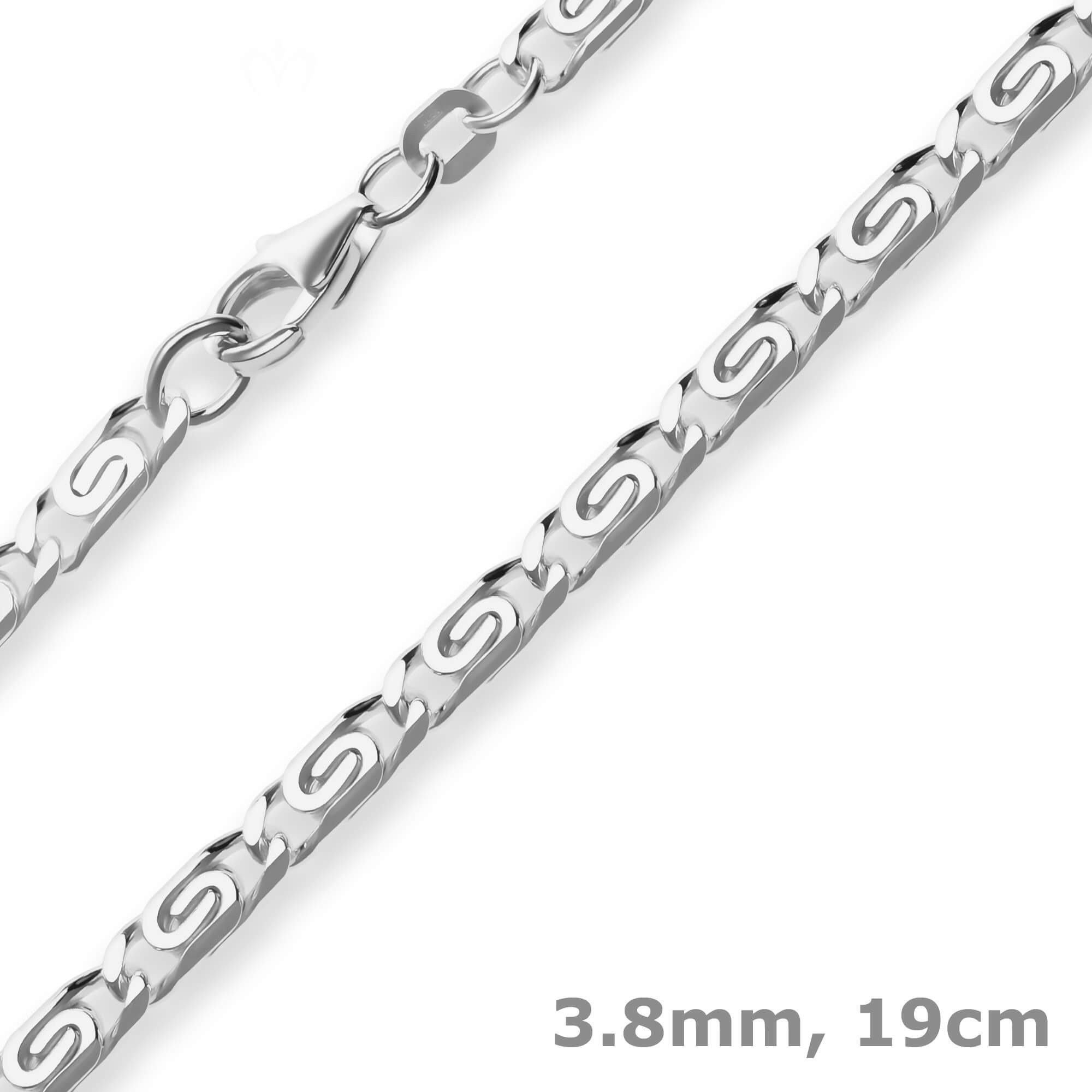 Schmuck Krone Panzerarmband 3,8mm Armband S-Panzerkette aus 925 Silber 19cm, Silber 925