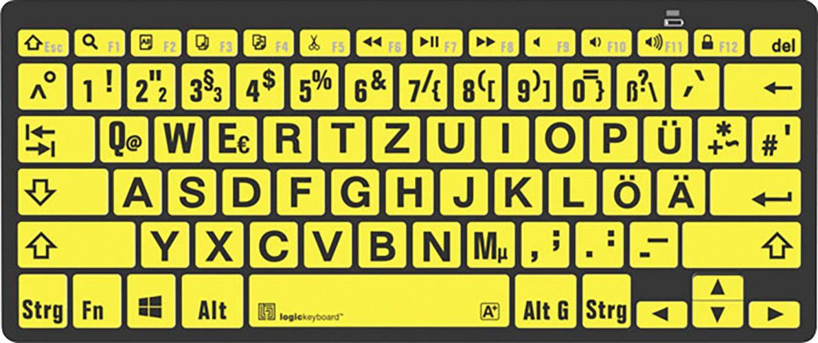 Logickeyboard XL-Print Black on Yellow DE (PC/BT) Wireless-Tastatur