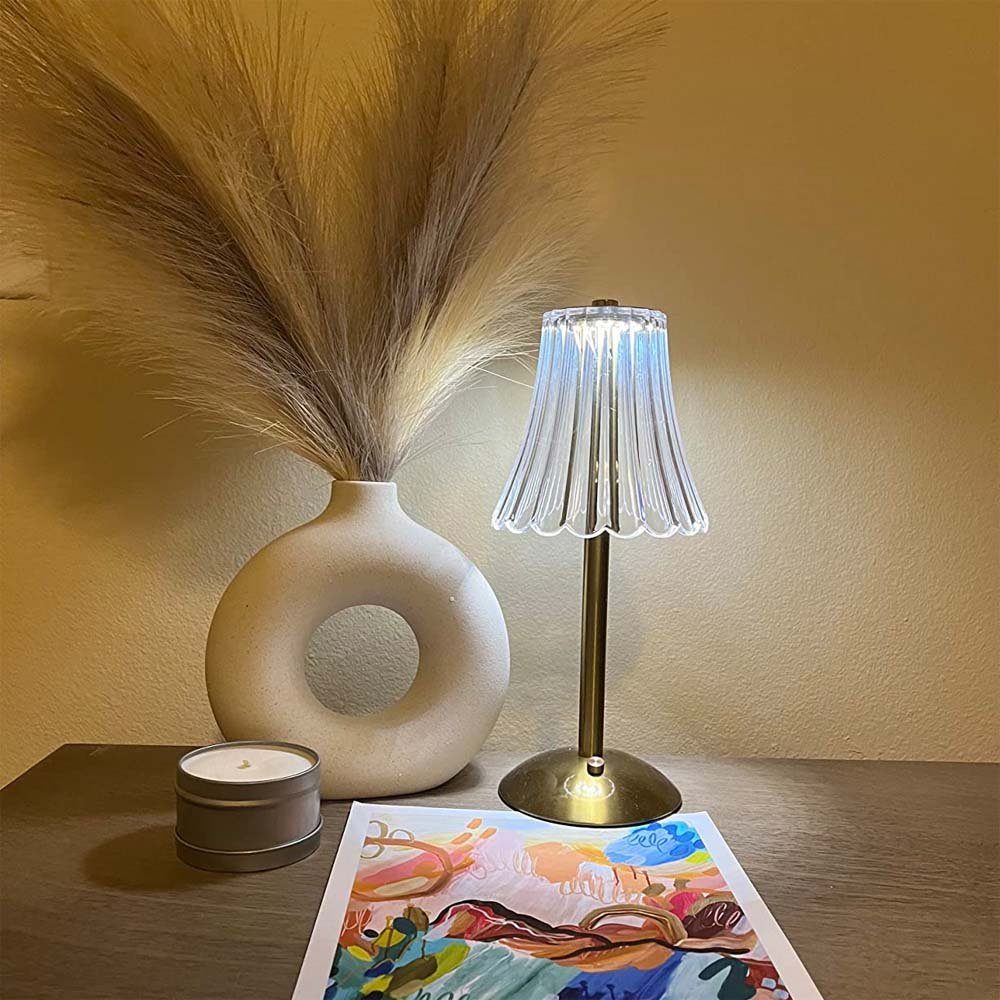 Schlafzimmer LED Flower Nachtlicht, mit Nachttischlampe für Sunicol Batterie, Touch, Wiederaufladbar, LED Lampshade Tischlampe Lamp, Farbmodi, 3 Kabellos Vintage, Dimmbar Kristall