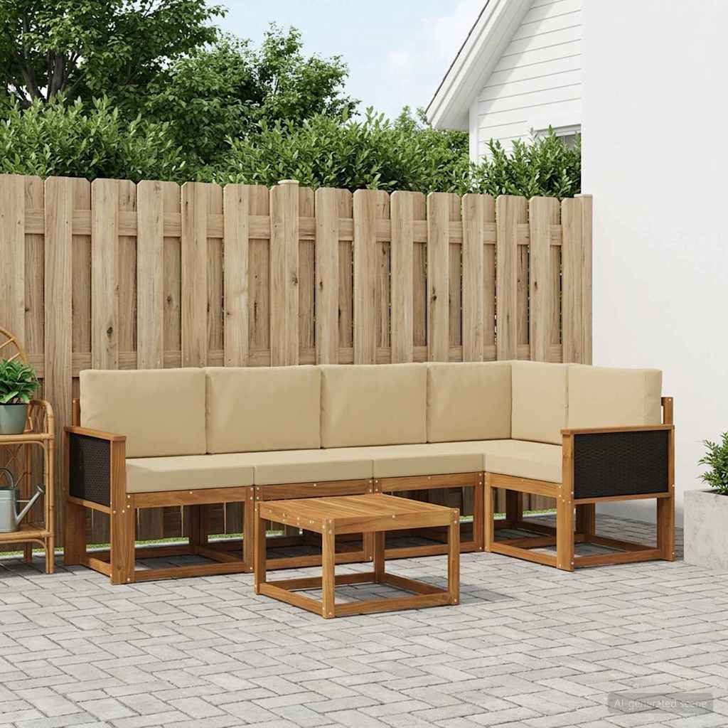 vidaXL Gartenlounge-Set Outdoor-Sofagarnitur 6 Stk. Natur und Beige Massivholz, (6-tlg)