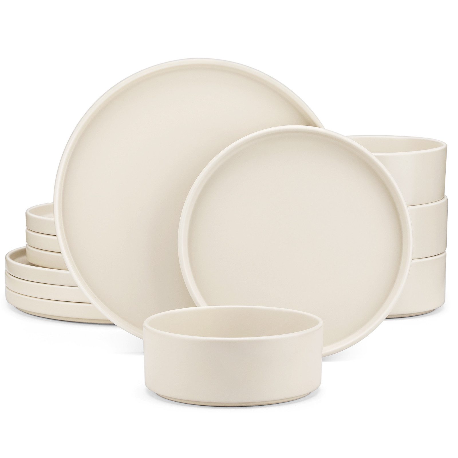 vancasso Geschirr-Set 12tlg Tafelservice, Steingut Geschirrset für 4 Personen, Cremeweiß (12-tlg), 4 Personen, Steingut