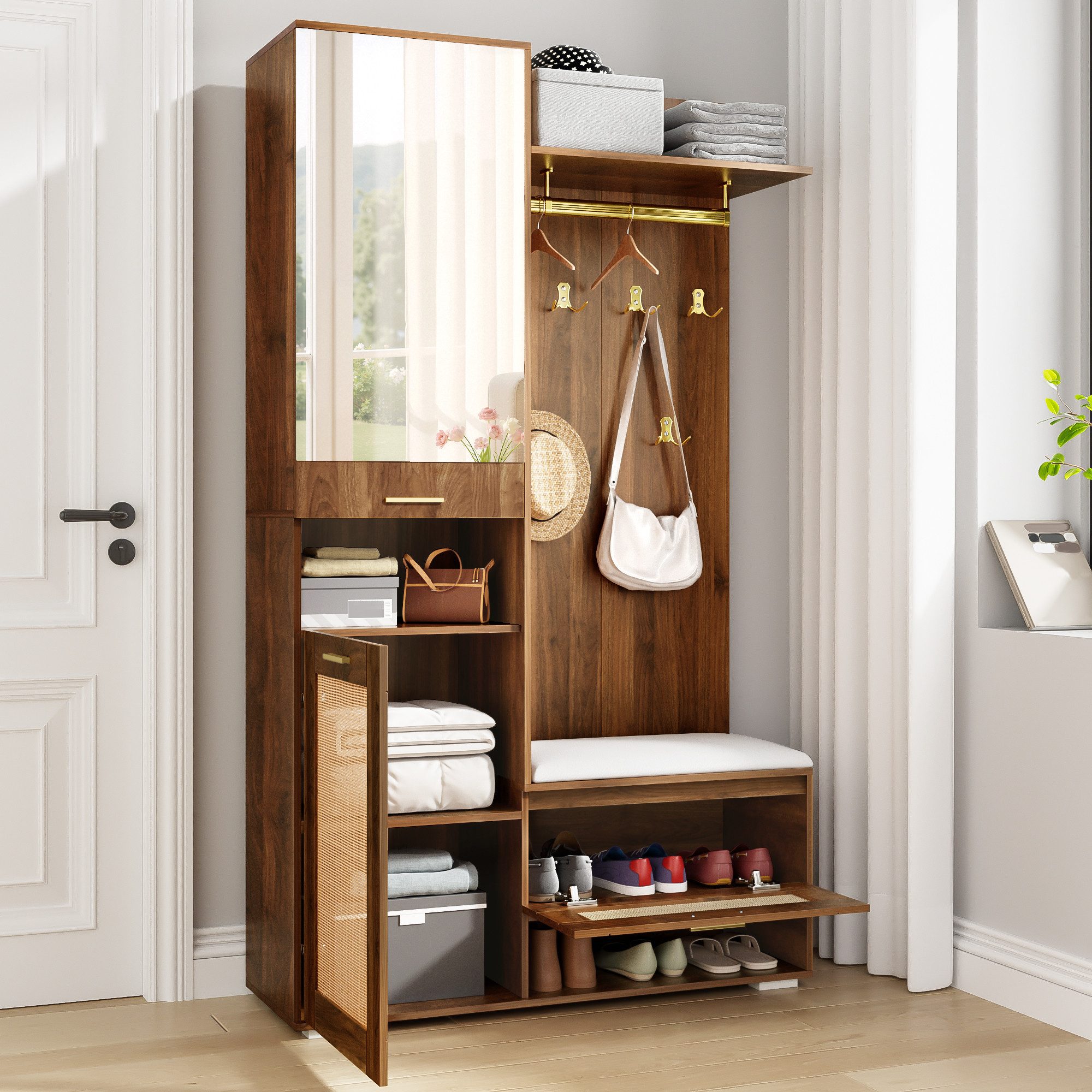 Odikalo Garderoben-Set Kleiderschrank-Set Spiegel Schuhschrank Wandgarderob günstig online kaufen