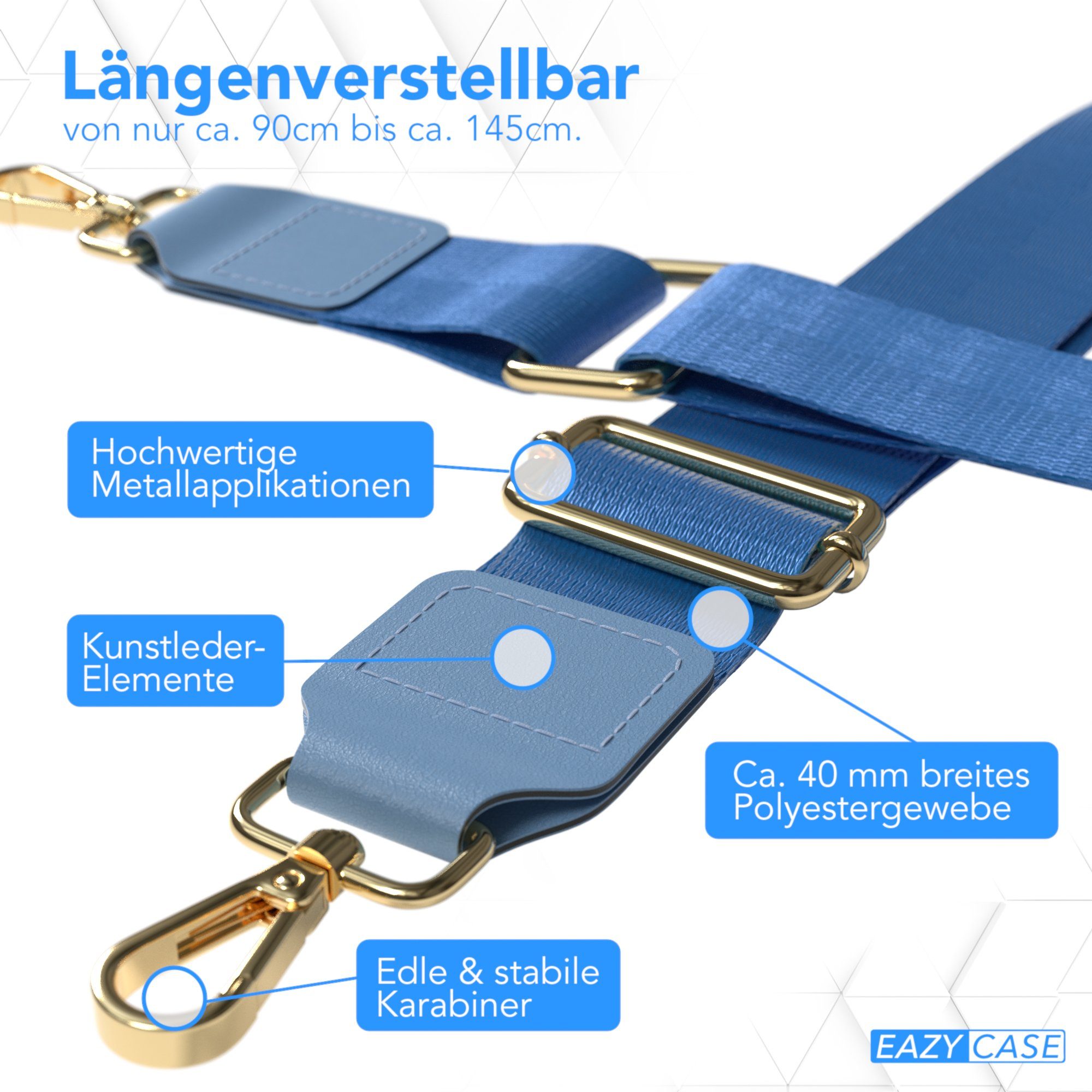 EAZY CASE Schulterriemen Schultergurte für Taschen unifarbend Cross Bag Handytaschenband Smartphonekette Schultertasche Hellblau