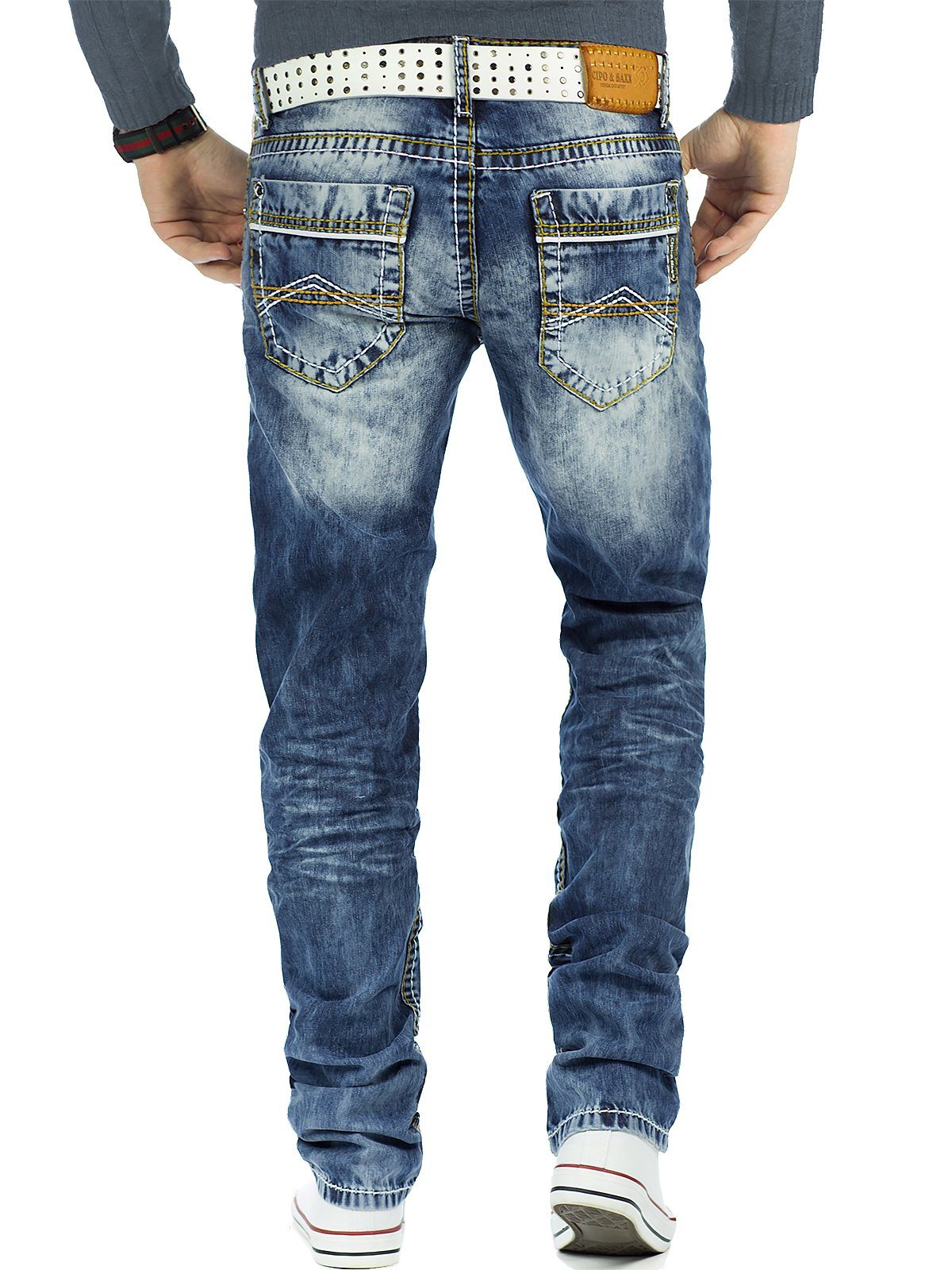 Herren Jeans Cipo & Baxx Regular-fit-Jeans BA-CD148 Regular Fit Jeans stonewashed Casual Look mit dicken Nähten