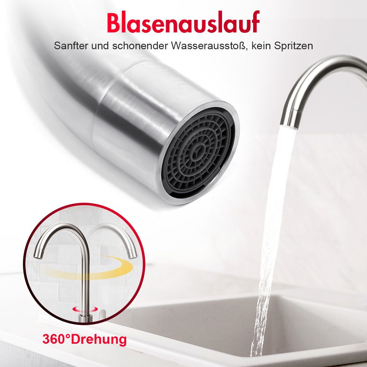 Stahldraht-Wasserleitung Edelstahl, mit Waschtischarmatur Mischbatterie Bürstenverfahren Wasserhahn Verfügbare MULISOFT Kalt, Warm- Küche, Edelstahl und für Stile