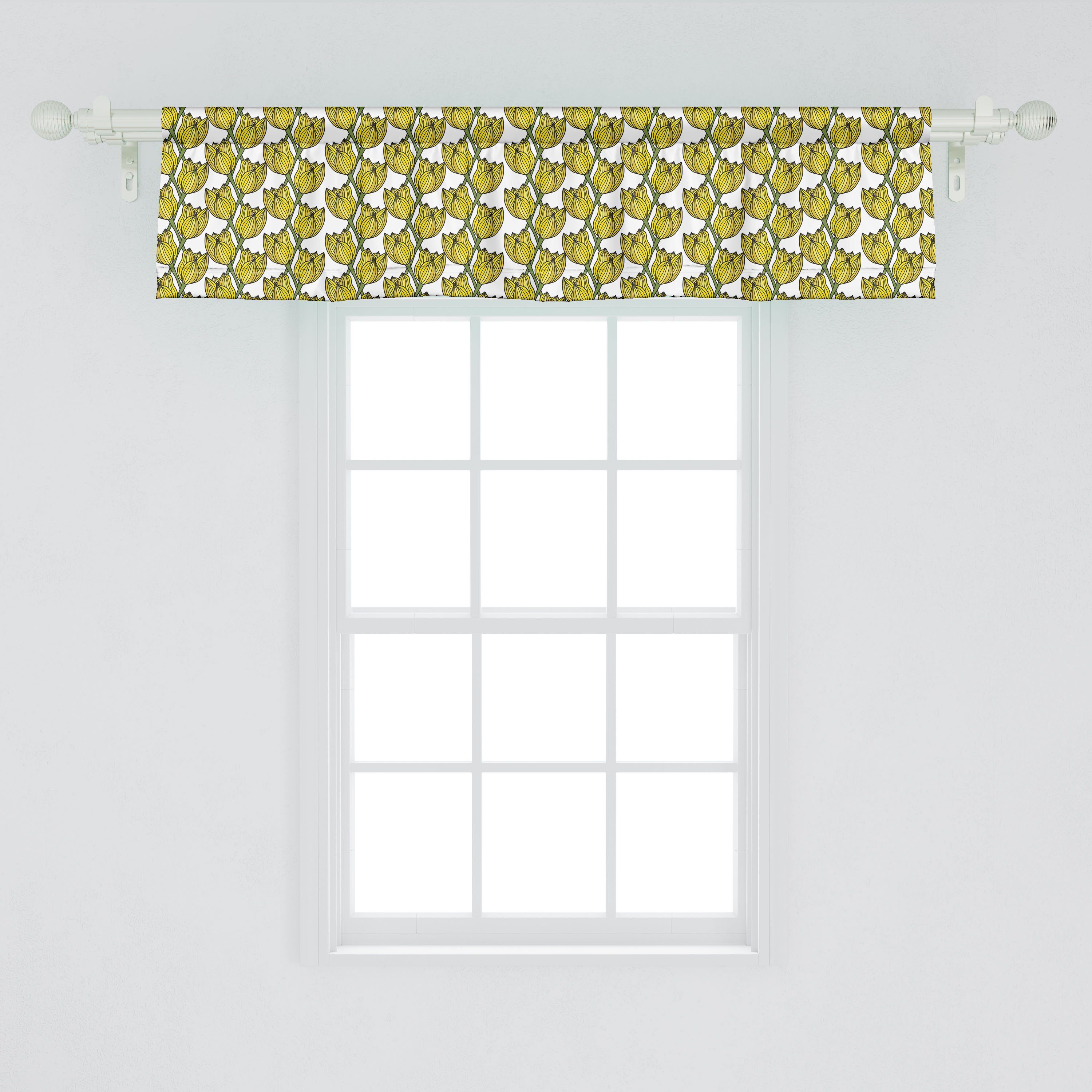 Scheibengardine Vorhang Volant Stangentasche, und Abakuhaus, Grün Küche Dekor Schlafzimmer Microfaser, für Tulpe-Muster mit Gelb