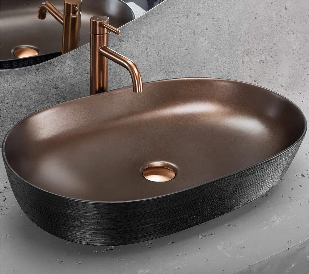 wohnwerk.idee Ablaufgarnitur Luxus-Waschbecken oval, Kupfer gebürstet günstig online kaufen