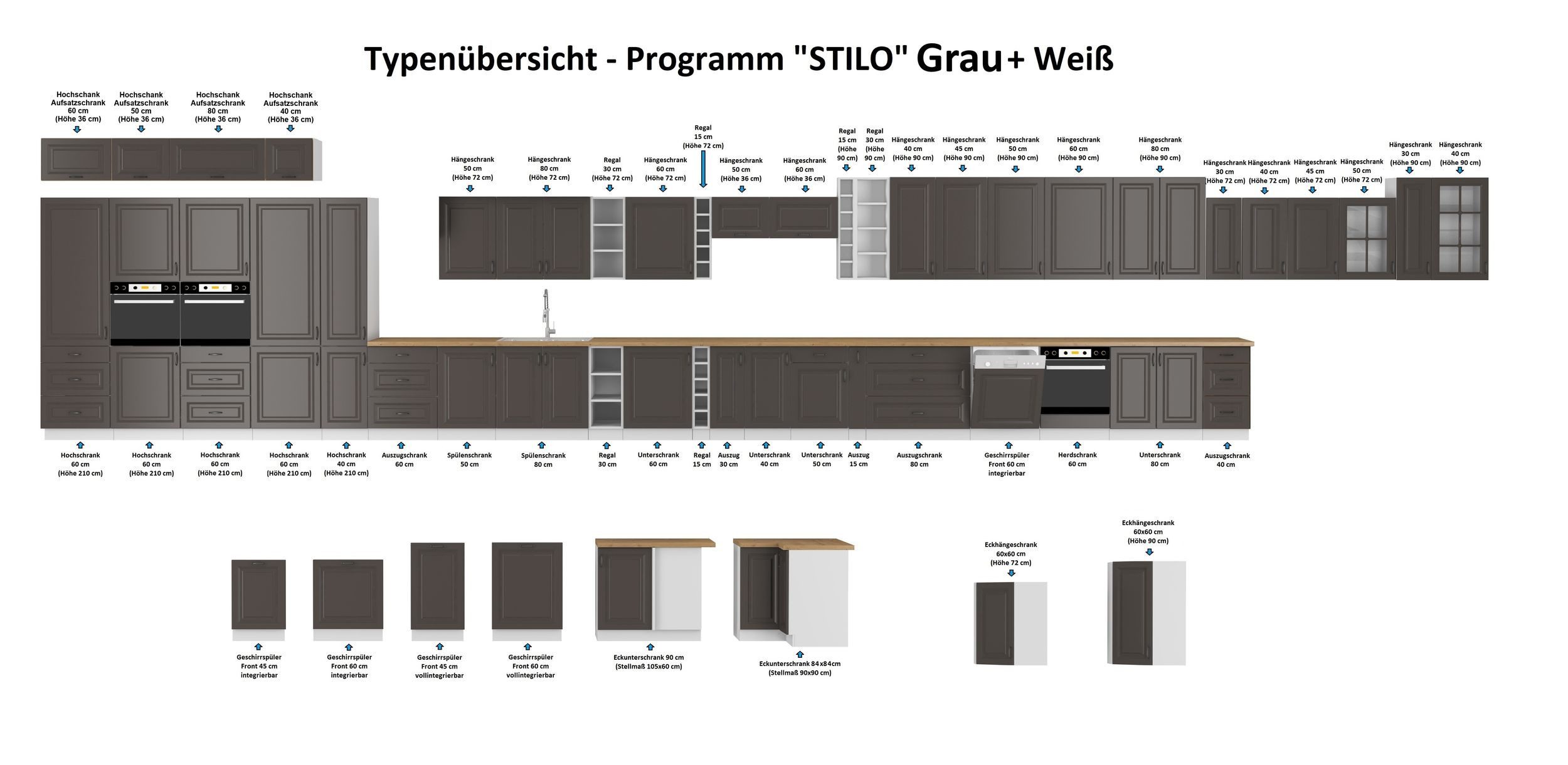 Küchen-Preisbombe Küchenzeile Stilo Grau 150 cm günstig online kaufen