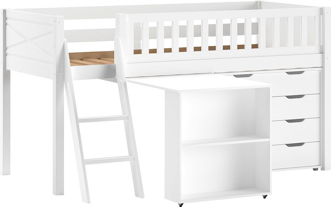 Vipack Spielbett (Made in Europe), mit viel Funktion auf kleinem Raum, LF 90x200 cm, Kiefer weiß lackiert
