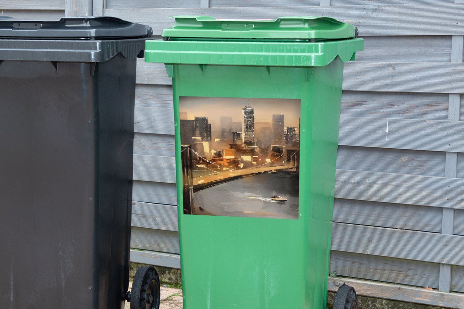 - Stadt - Abfalbehälter Wandsticker Wasser St), Gemälde Öl (1 Container, Sticker, - Skyline - Mülleimer-aufkleber, Mülltonne, MuchoWow