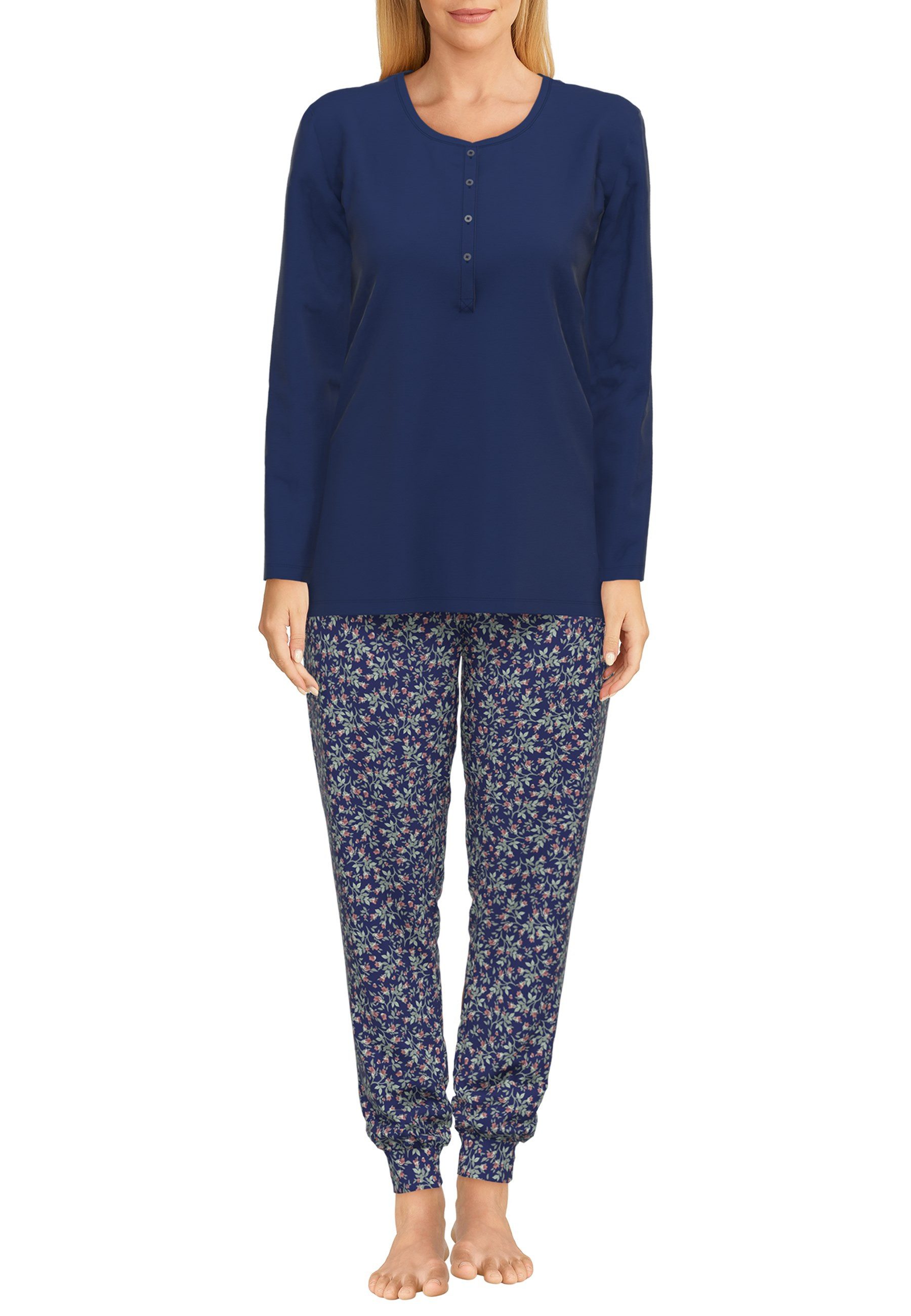 Pyjama GÖTZBURG Damen Pyjama blau bedruckt