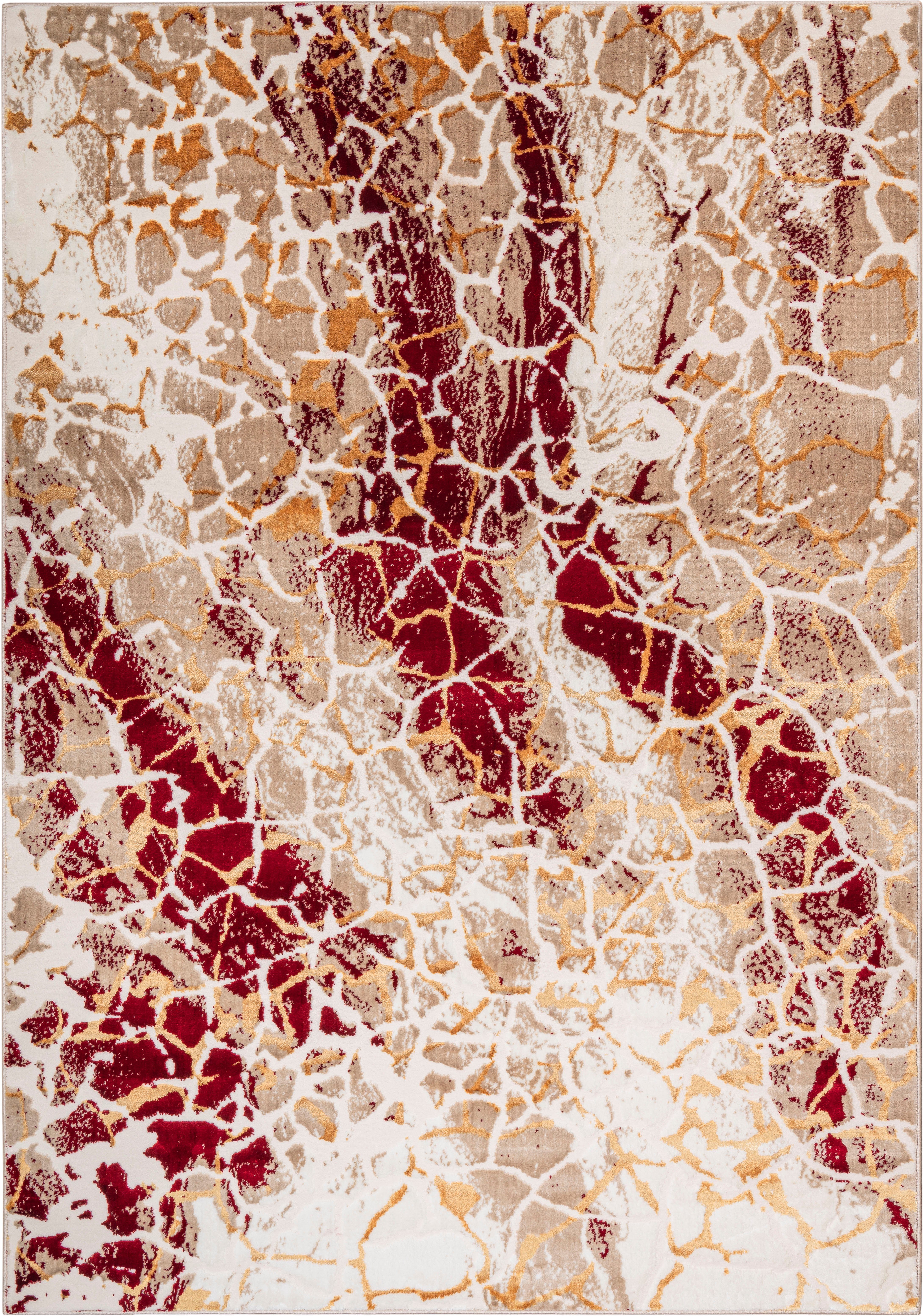 Sander, goldfarbenen Design, Teppich in rot mit Leonique, Höhe: modernes 24 rechteckig, Teppiche Akzenten Marmor-Optik, mm,