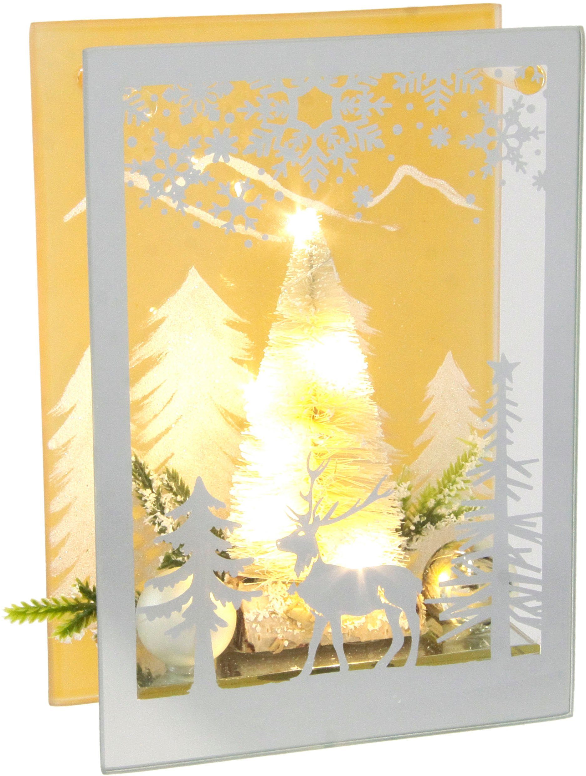 I.GE.A. Dekoobjekt Aus Glas, Mit LED Licht und mini Tannenbaum, 3D Bild  Dekoration | Leuchtfiguren