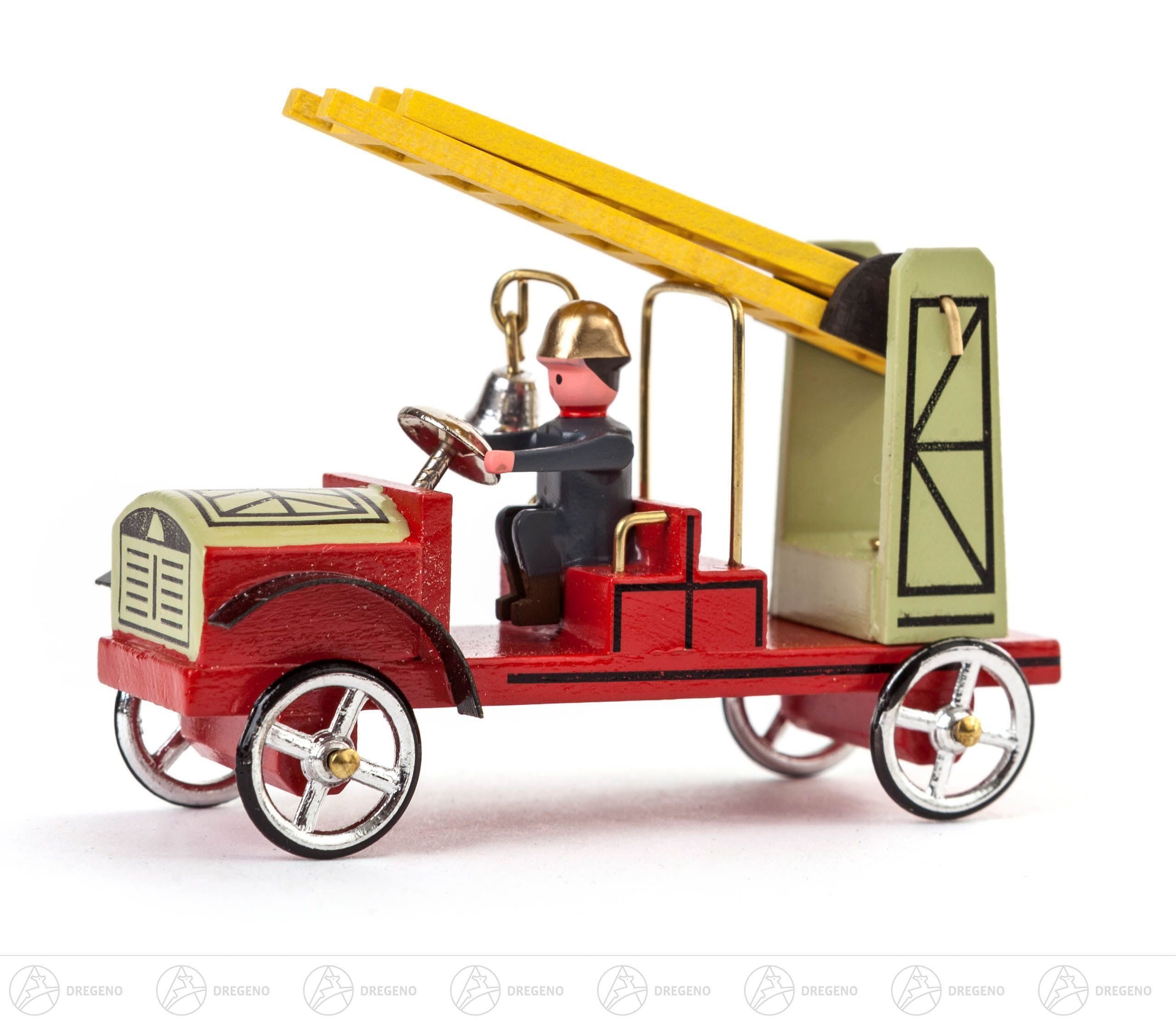 Dregeno Erzgebirge Weihnachtsfigur Miniatur Feuerwehr Leiterwagen Höhe ca 4,5 cm NEU