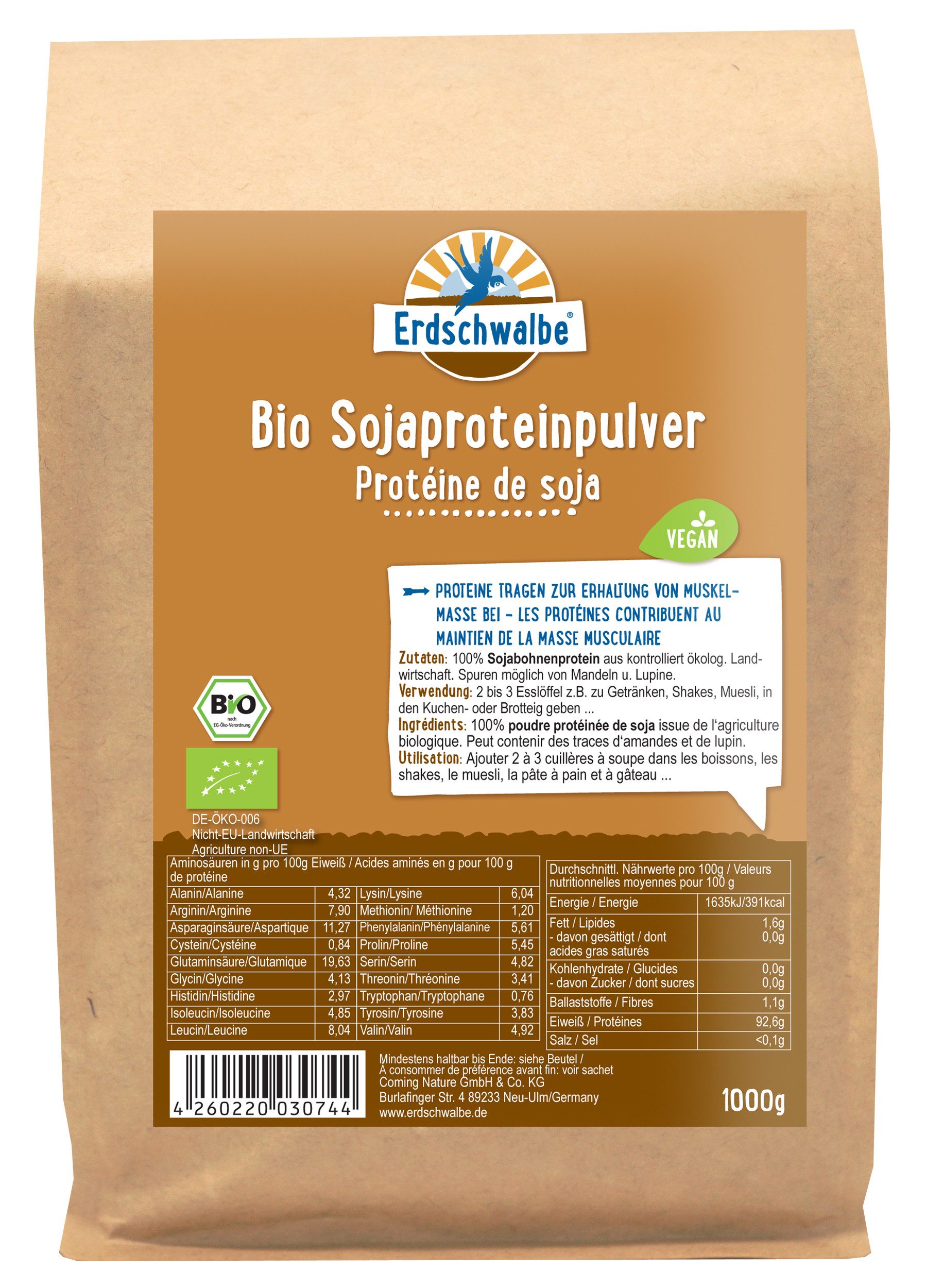 Erdschwalbe - Bio Soja Proteinpulver - veganes Protein - 1kg von Erdschwalbe Pulver