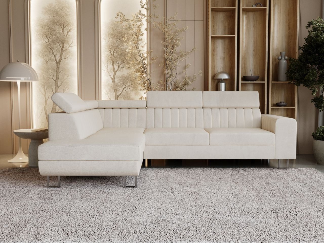 GrainGold Ecksofa L-Form Berona L, Set, Schlaffunktion, Freistehendes, Bettkasten, Verstellbare Kopfstützen