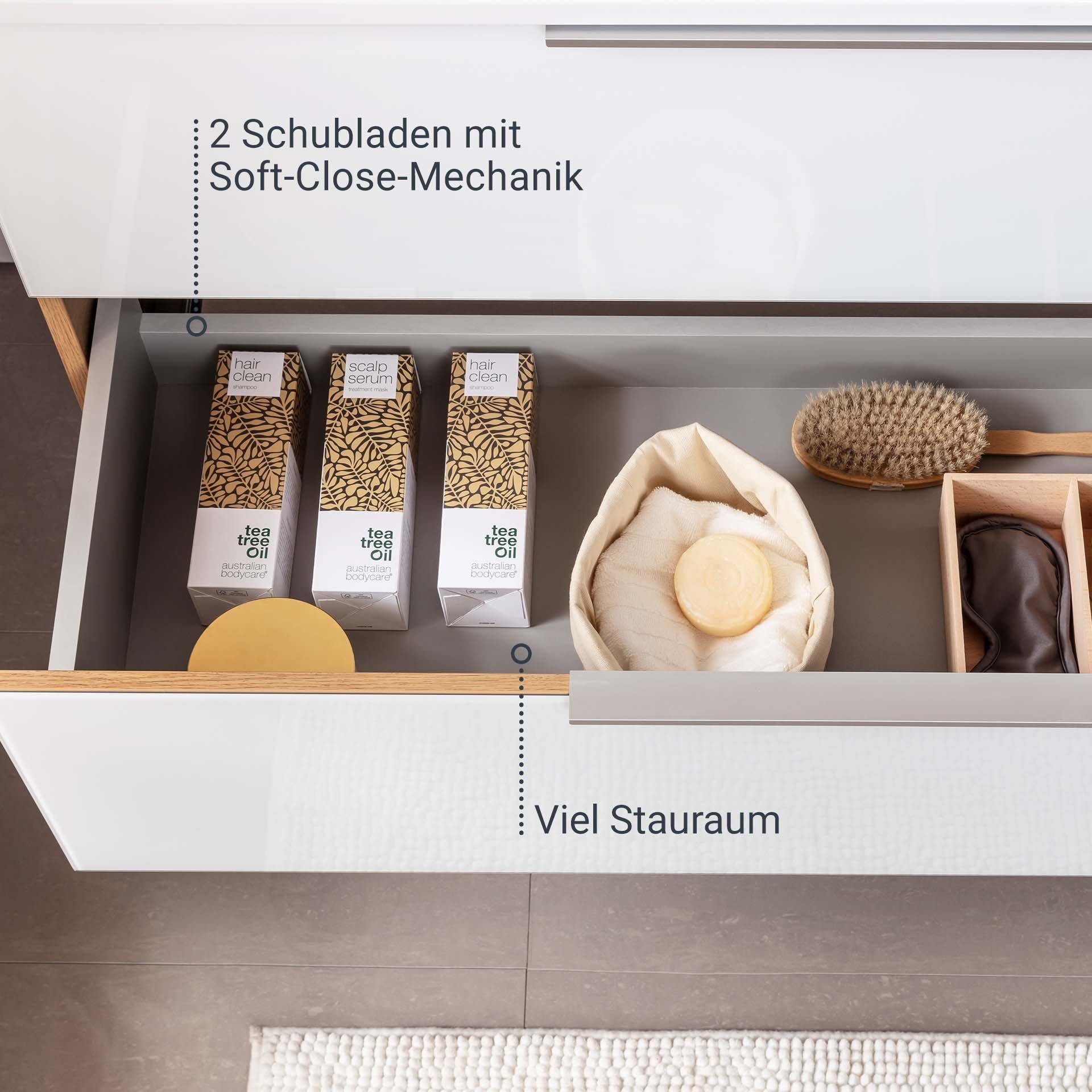 FACKELMANN Waschbeckenunterschrank B.Brillant Waschbeckenunterschrank + weißem Waschbecken aus Gussarmor