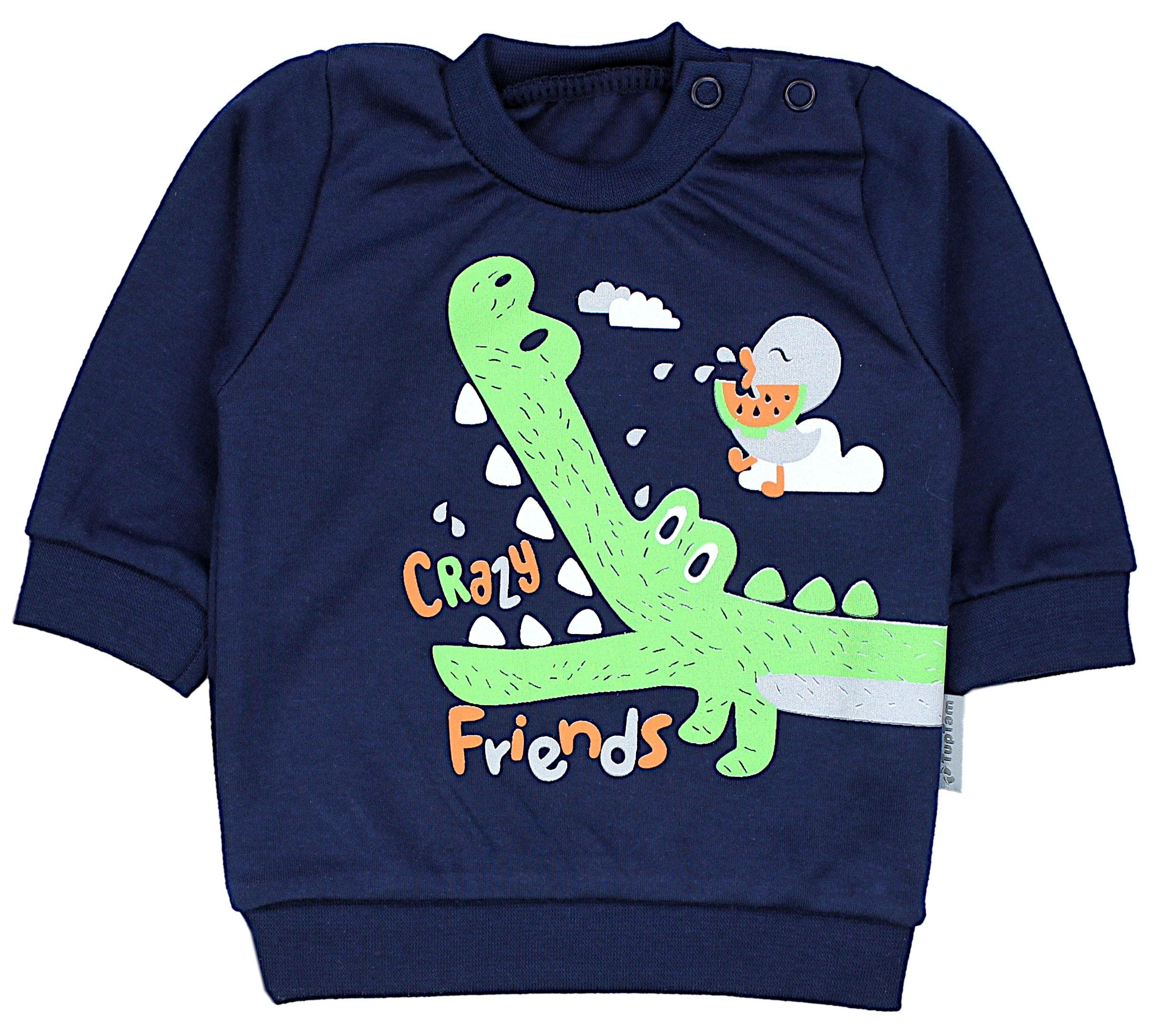 Babykleidung Baby Spruch TupTam Dunkelblau Erstausstattungspaket Print Outfit Babyhose mit Langarmshirt Jungen Grün Krokodil