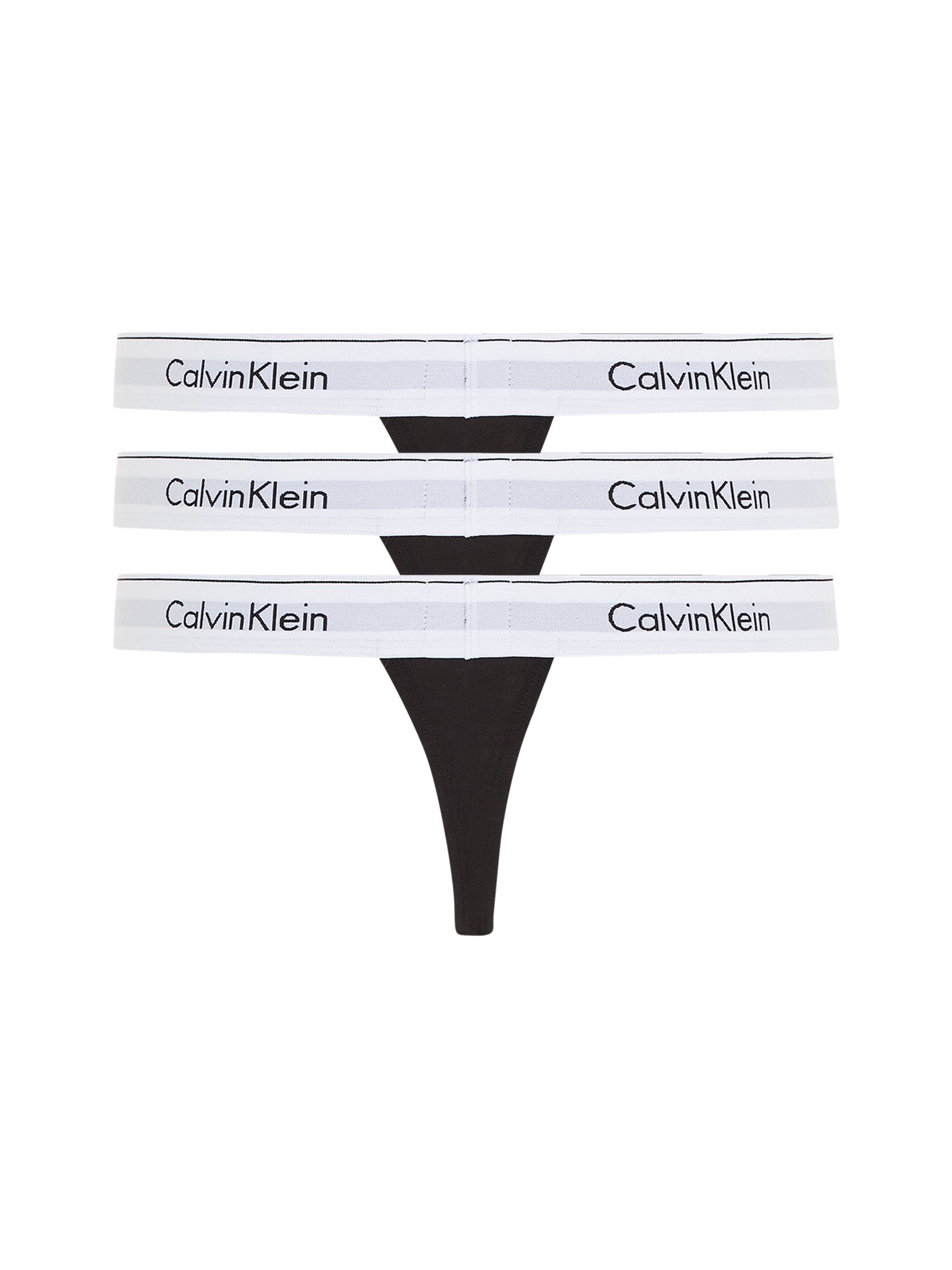 Logo-Elastikbund 3-St., mit 3er-Pack) (Packung, Klein T-String THONG Underwear Calvin BLACK,_BLACK,_BLACK 3PK